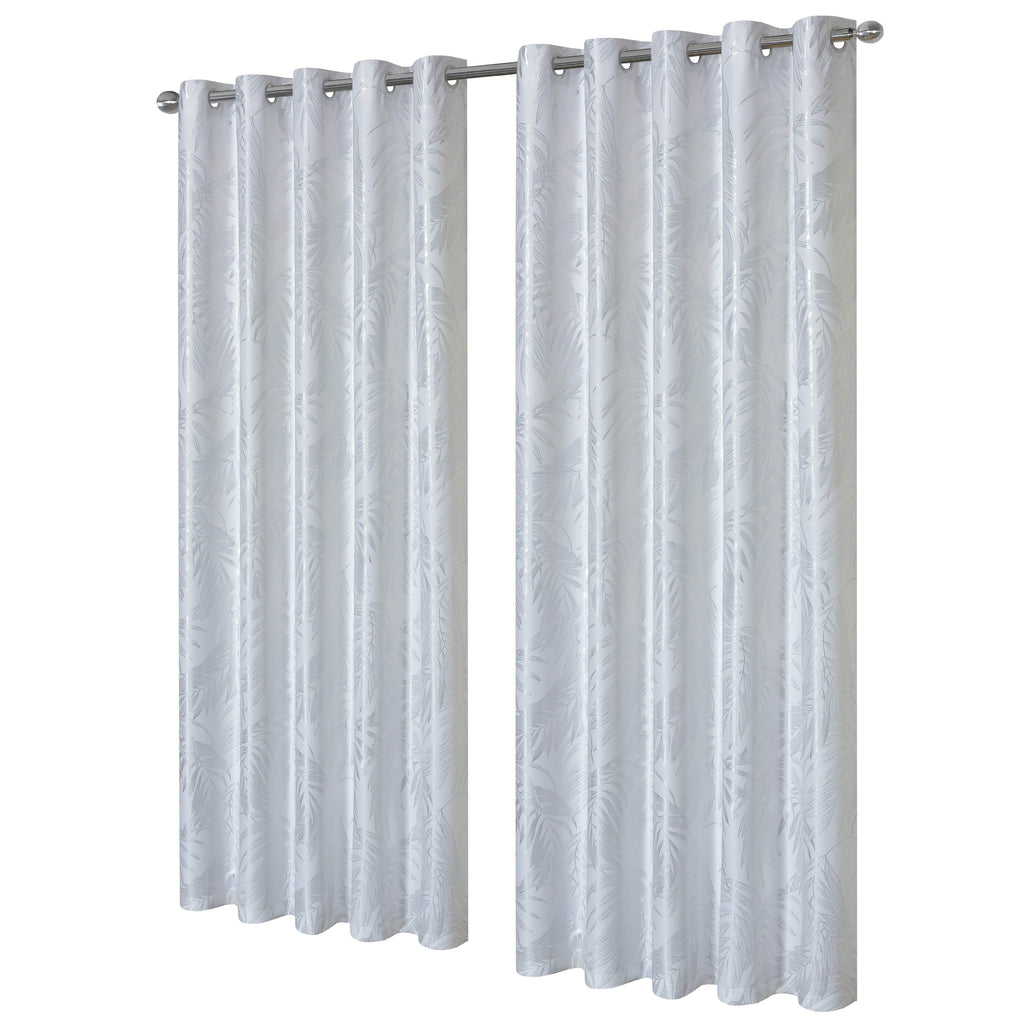 OLIVIA ROCCO White Leaf Sparkle Blackout Eyelet Curtains – Thermal Drapes