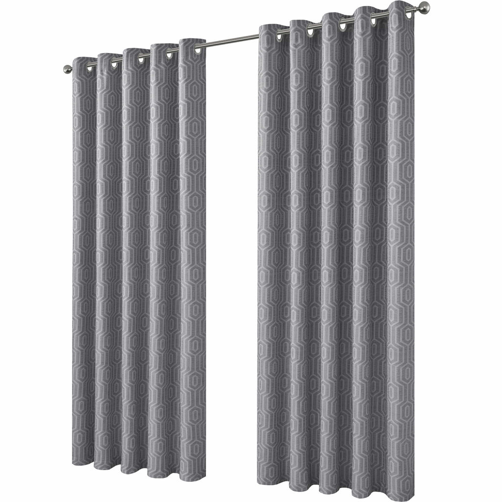 OLIVIA ROCCO Paris Grey Geometric Eyelet Jacquard Thermal Blackout Curtains