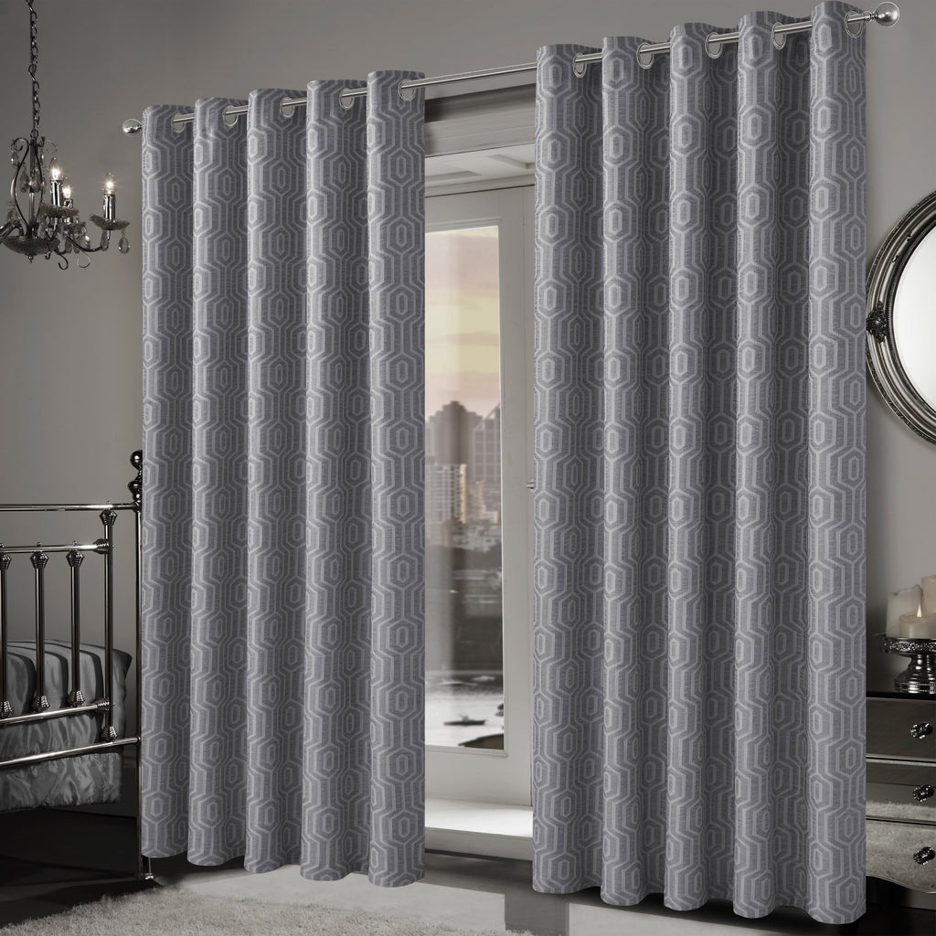 OLIVIA ROCCO Paris Grey Geometric Eyelet Jacquard Thermal Blackout Curtains