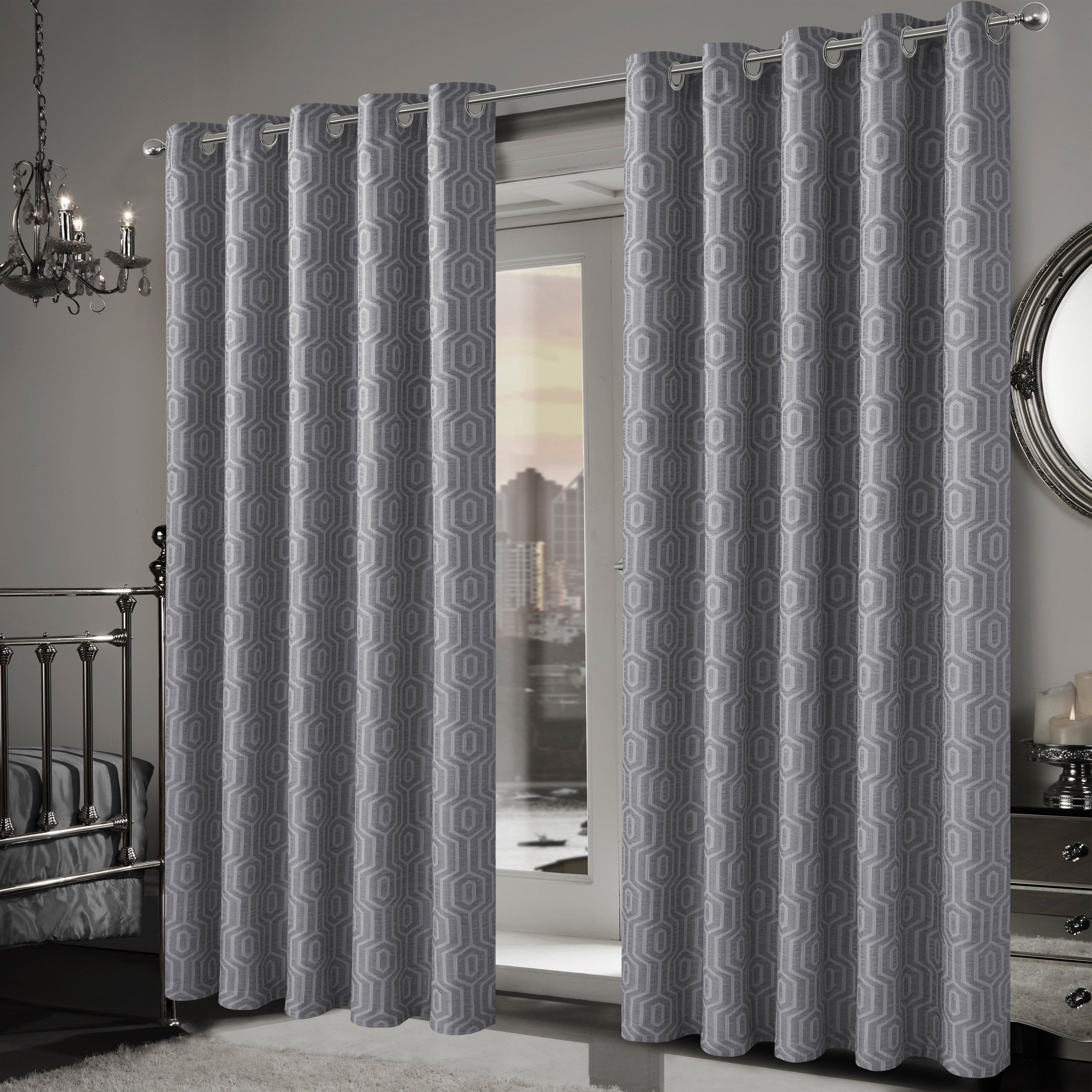 OLIVIA ROCCO Paris Grey Geometric Eyelet Jacquard Thermal Blackout Curtains