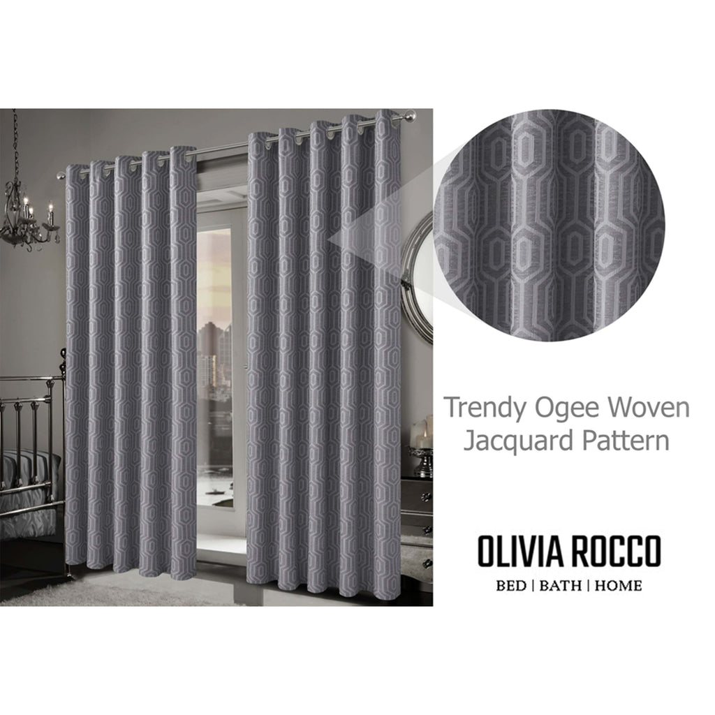 OLIVIA ROCCO Paris Grey Geometric Eyelet Jacquard Thermal Blackout Curtains