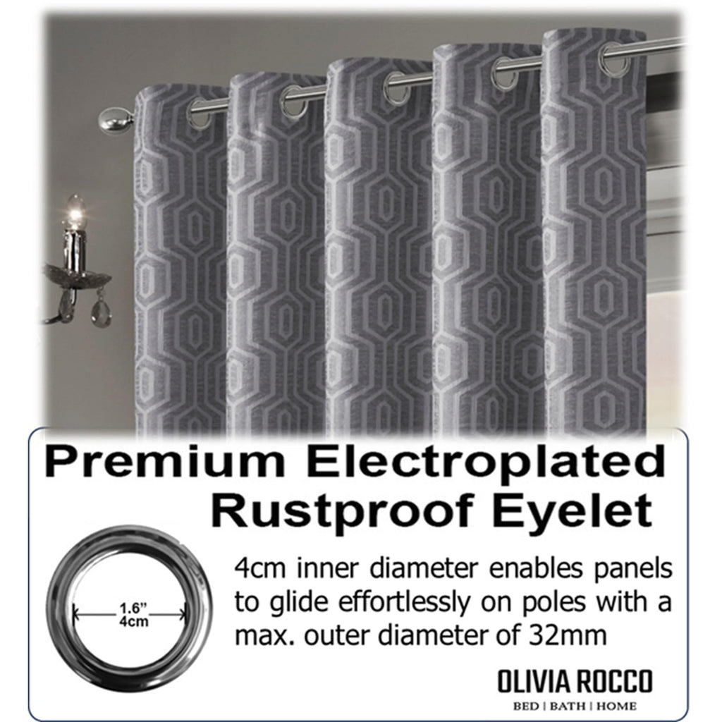 OLIVIA ROCCO Paris Grey Geometric Eyelet Jacquard Thermal Blackout Curtains