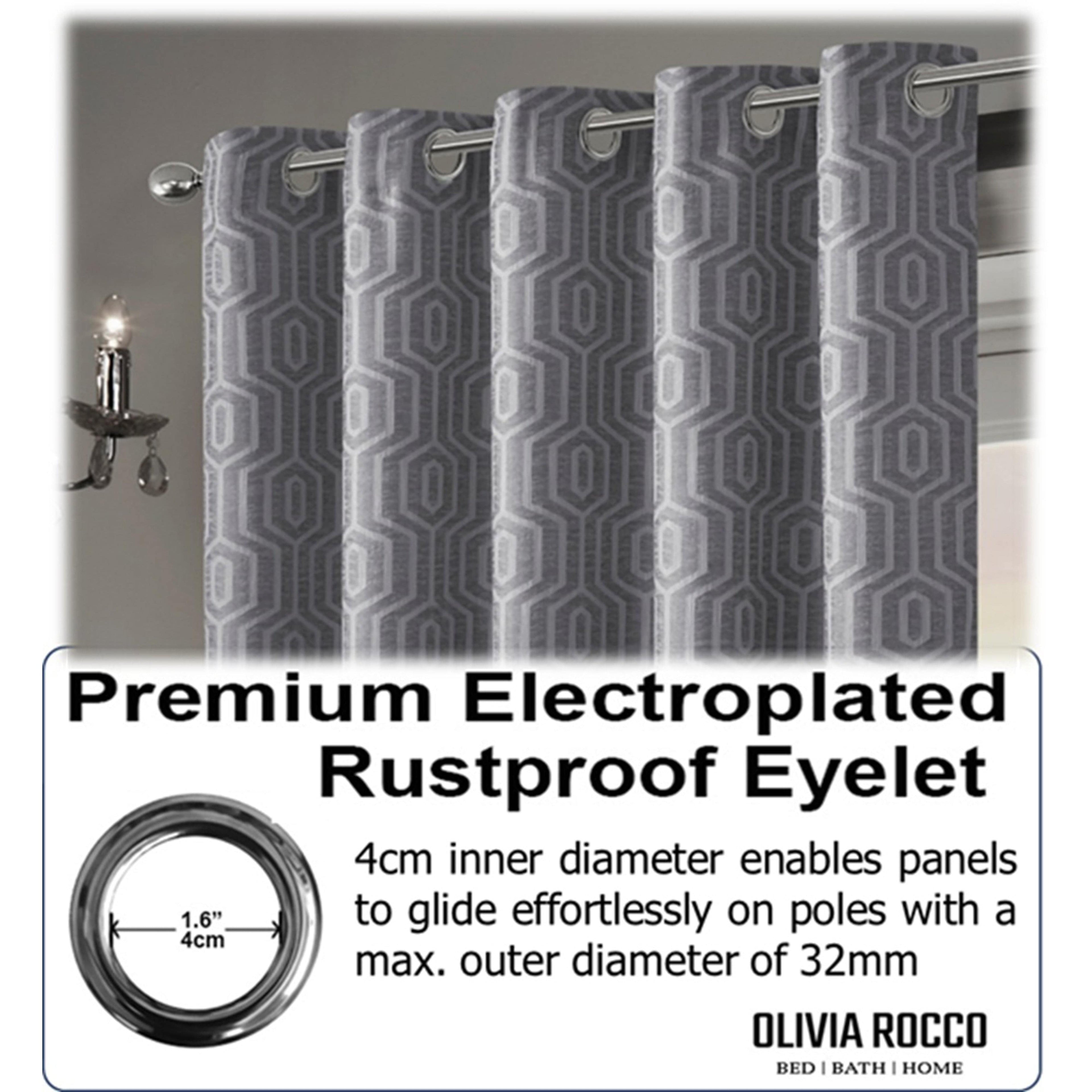 OLIVIA ROCCO Paris Grey Geometric Eyelet Jacquard Thermal Blackout Curtains