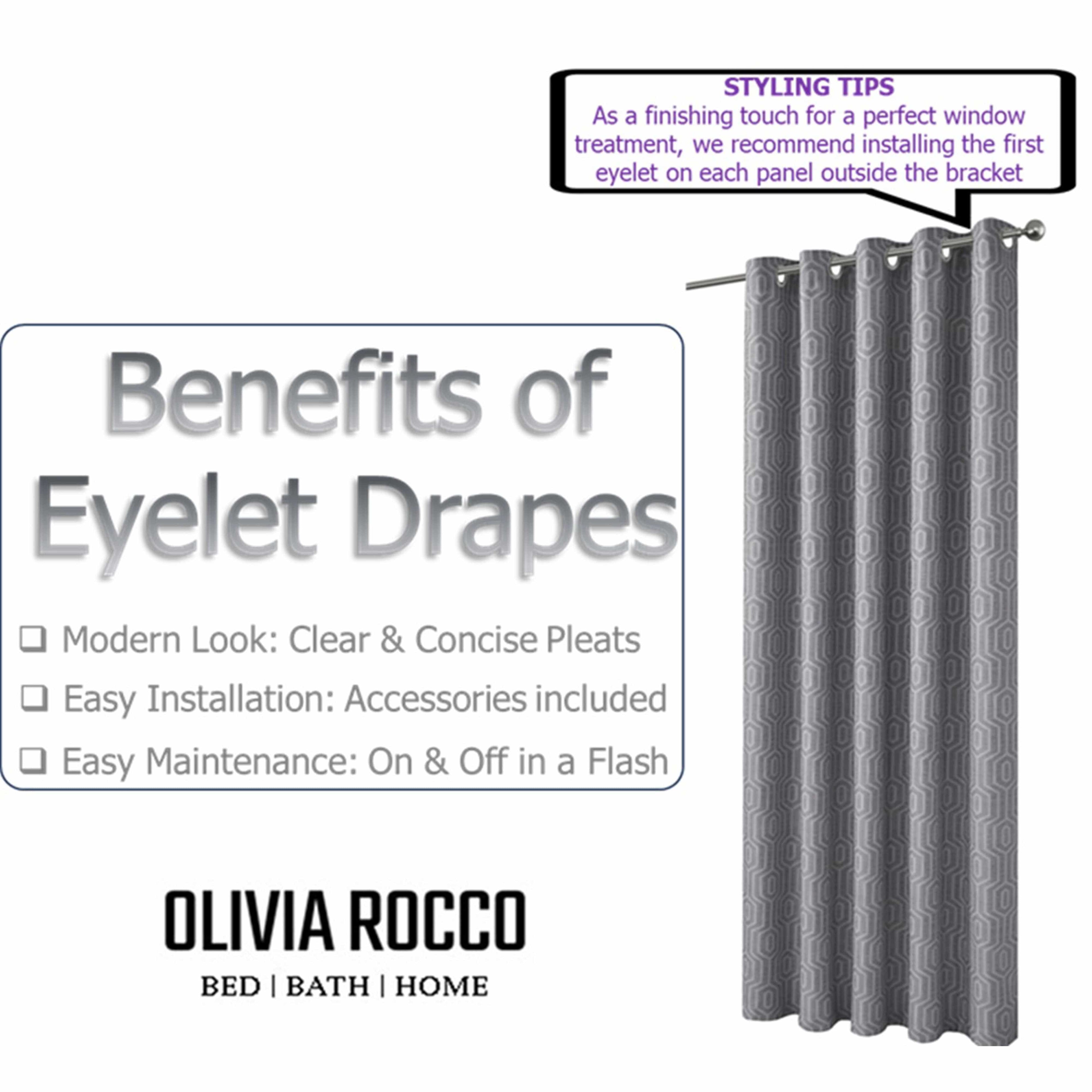 OLIVIA ROCCO Paris Grey Geometric Eyelet Jacquard Thermal Blackout Curtains