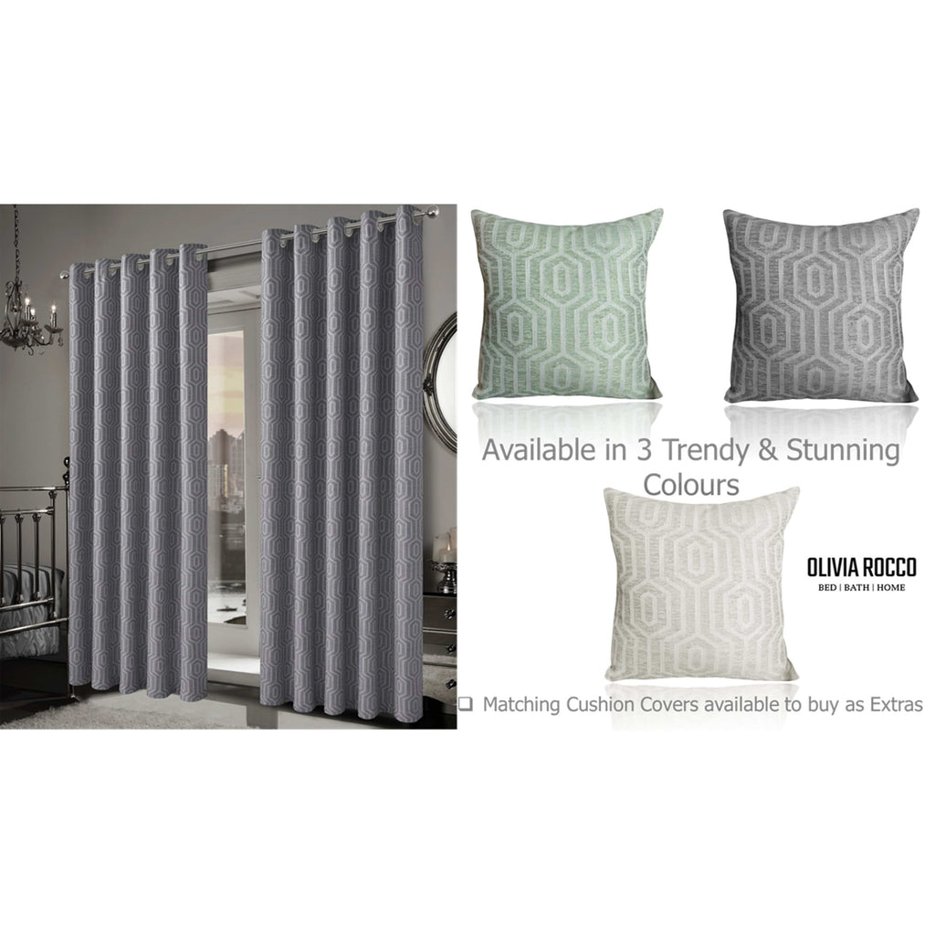 OLIVIA ROCCO Paris Grey Geometric Eyelet Jacquard Thermal Blackout Curtains