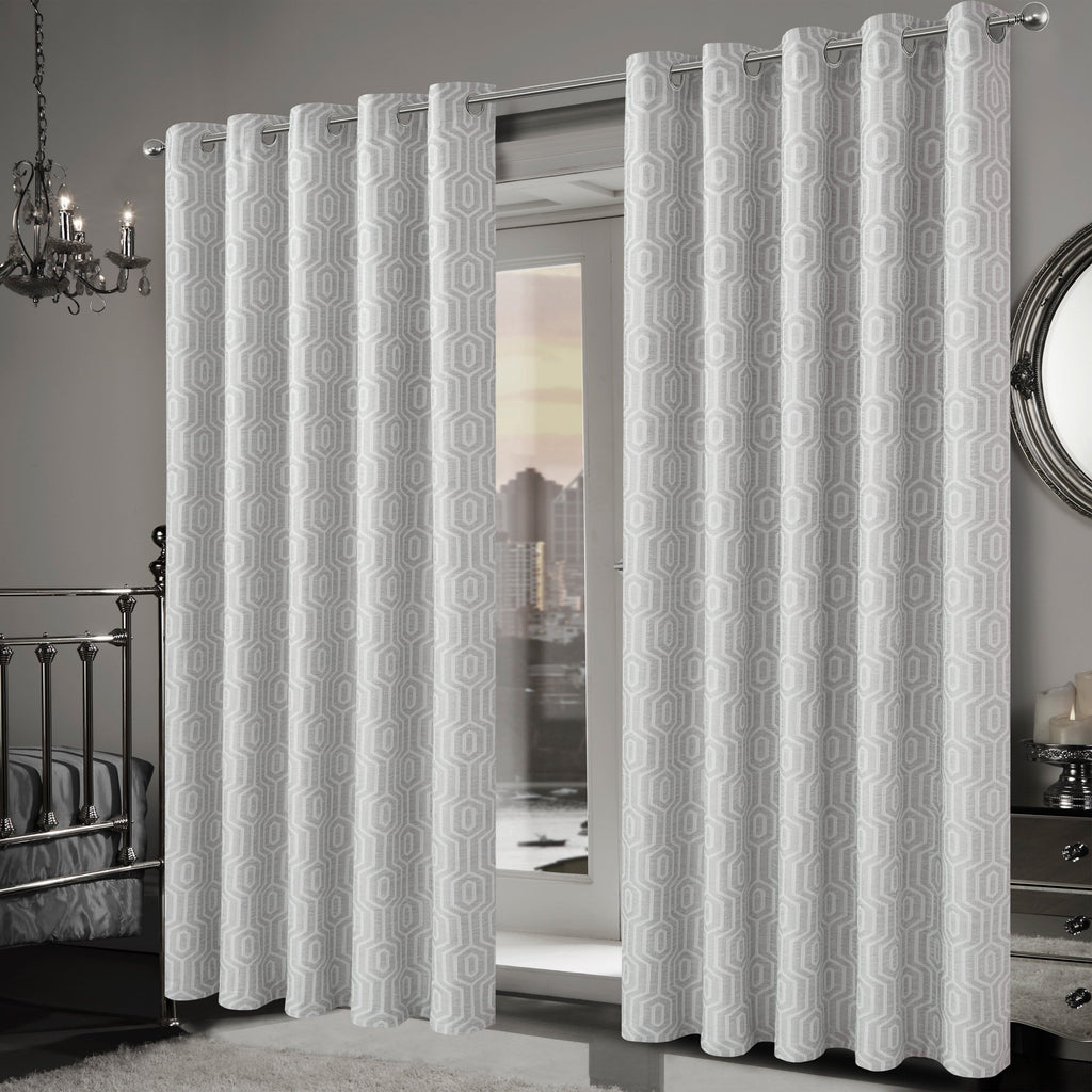 OLIVIA ROCCO Paris Eyelet Jacquard Curtains – Natural Geometric Thermal