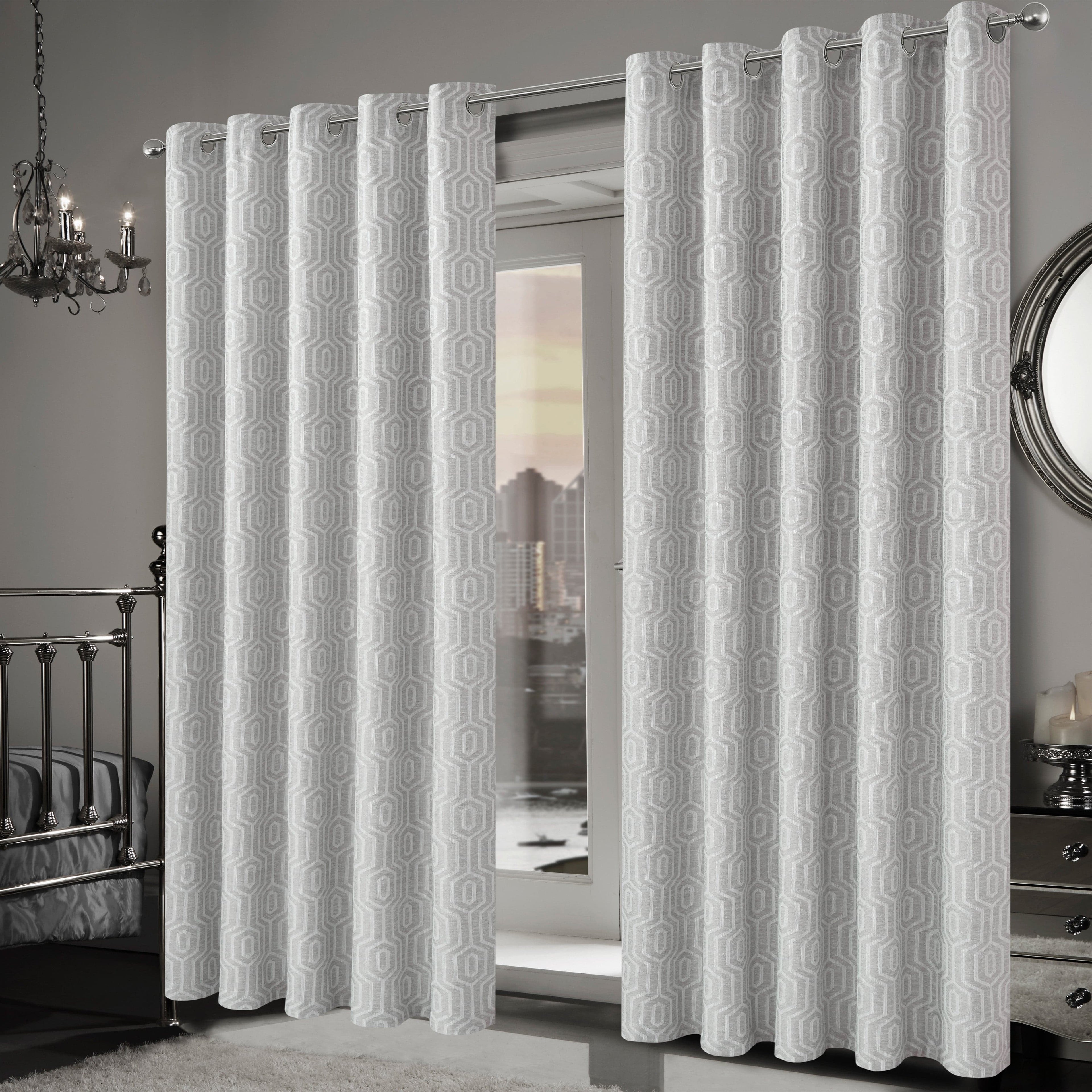 OLIVIA ROCCO Paris Eyelet Jacquard Curtains – Natural Geometric Thermal