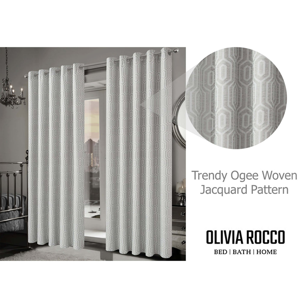 OLIVIA ROCCO Paris Eyelet Jacquard Curtains – Natural Geometric Thermal