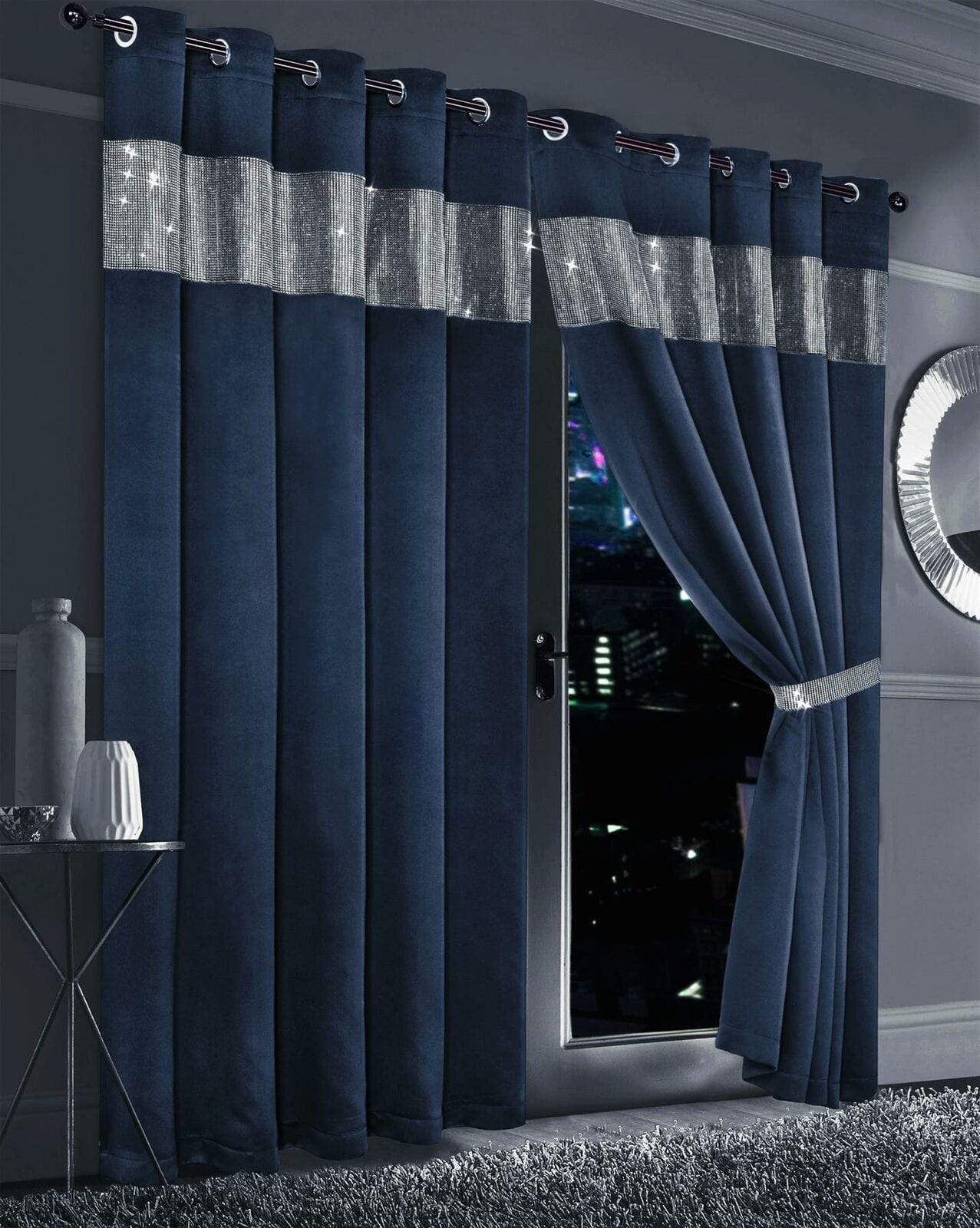 OLIVIA ROCCO Diamante Blackout Curtains – Glitz Eyelet Thermal Pair