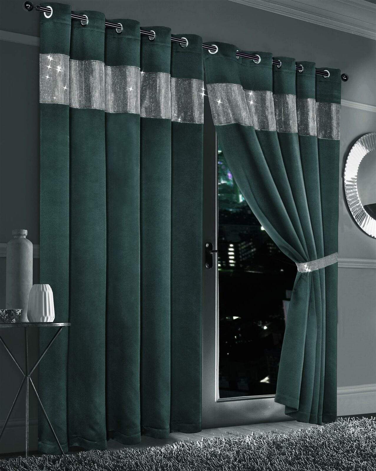 OLIVIA ROCCO Diamante Blackout Curtains – Glitz Eyelet Thermal Pair