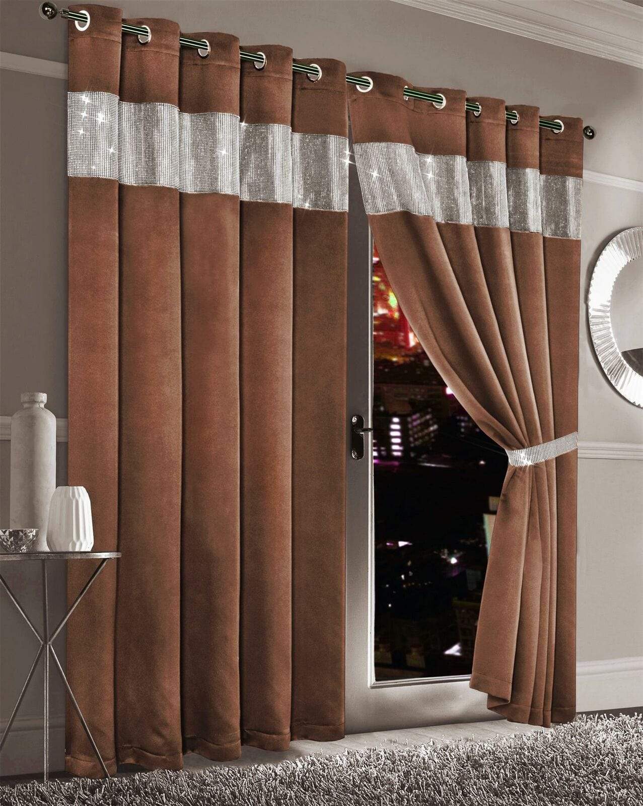 OLIVIA ROCCO Diamante Blackout Curtains – Glitz Eyelet Thermal Pair