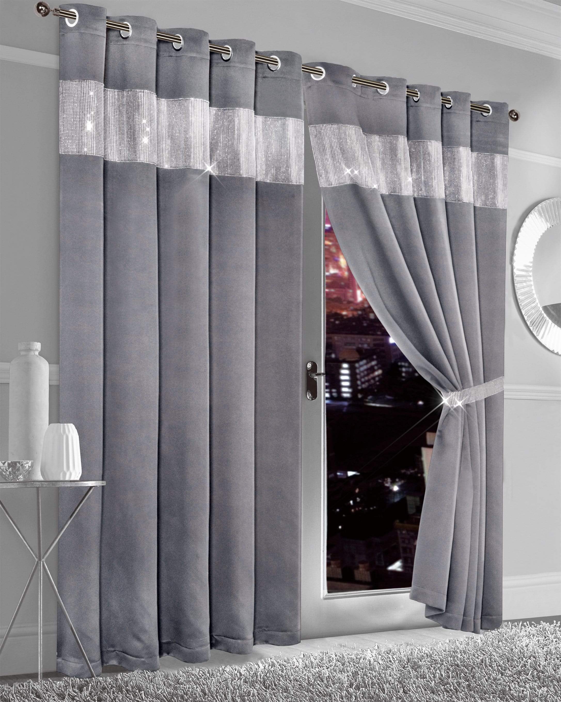 OLIVIA ROCCO Diamante Blackout Curtains – Glitz Eyelet Thermal Pair