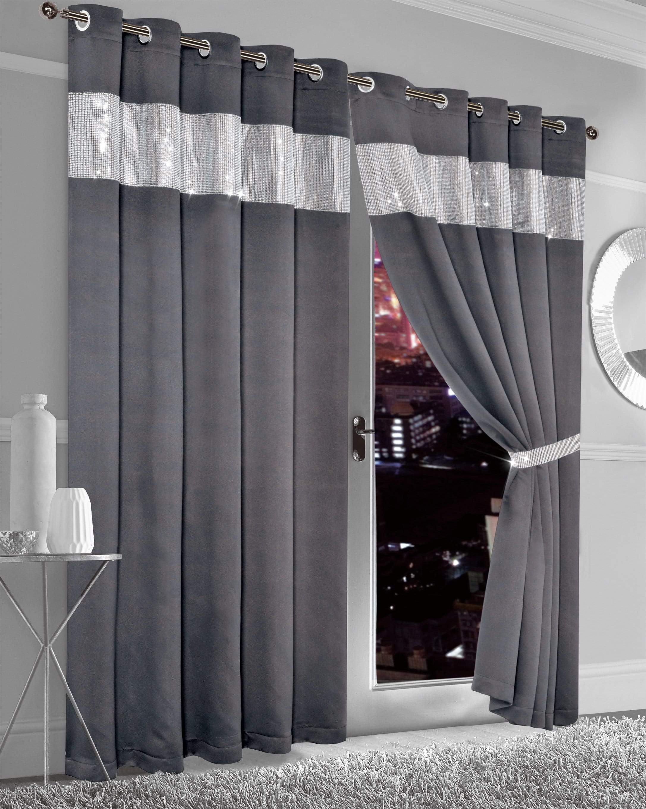 OLIVIA ROCCO Diamante Blackout Curtains – Glitz Eyelet Thermal Pair