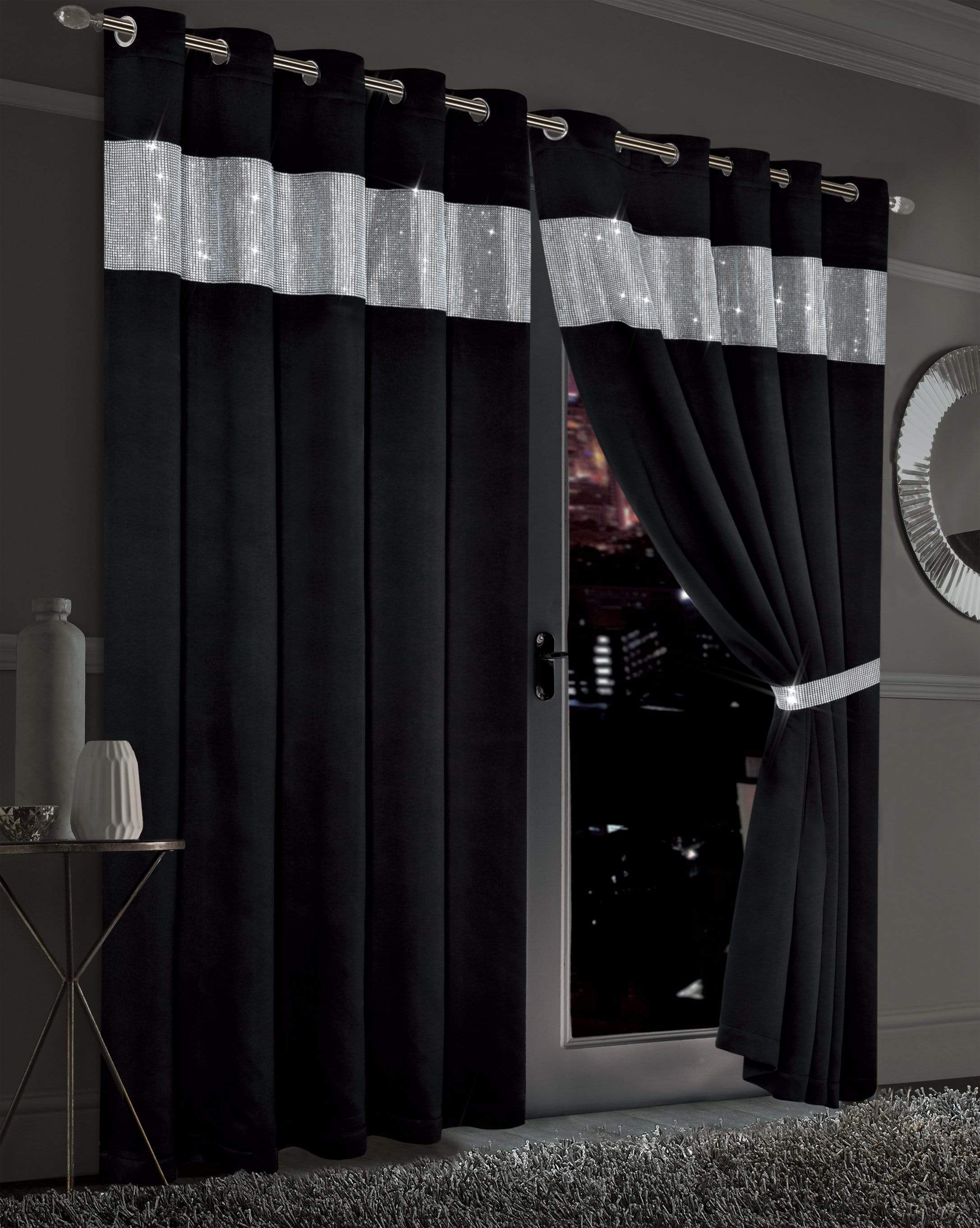 OLIVIA ROCCO Diamante Blackout Curtains – Glitz Eyelet Thermal Pair
