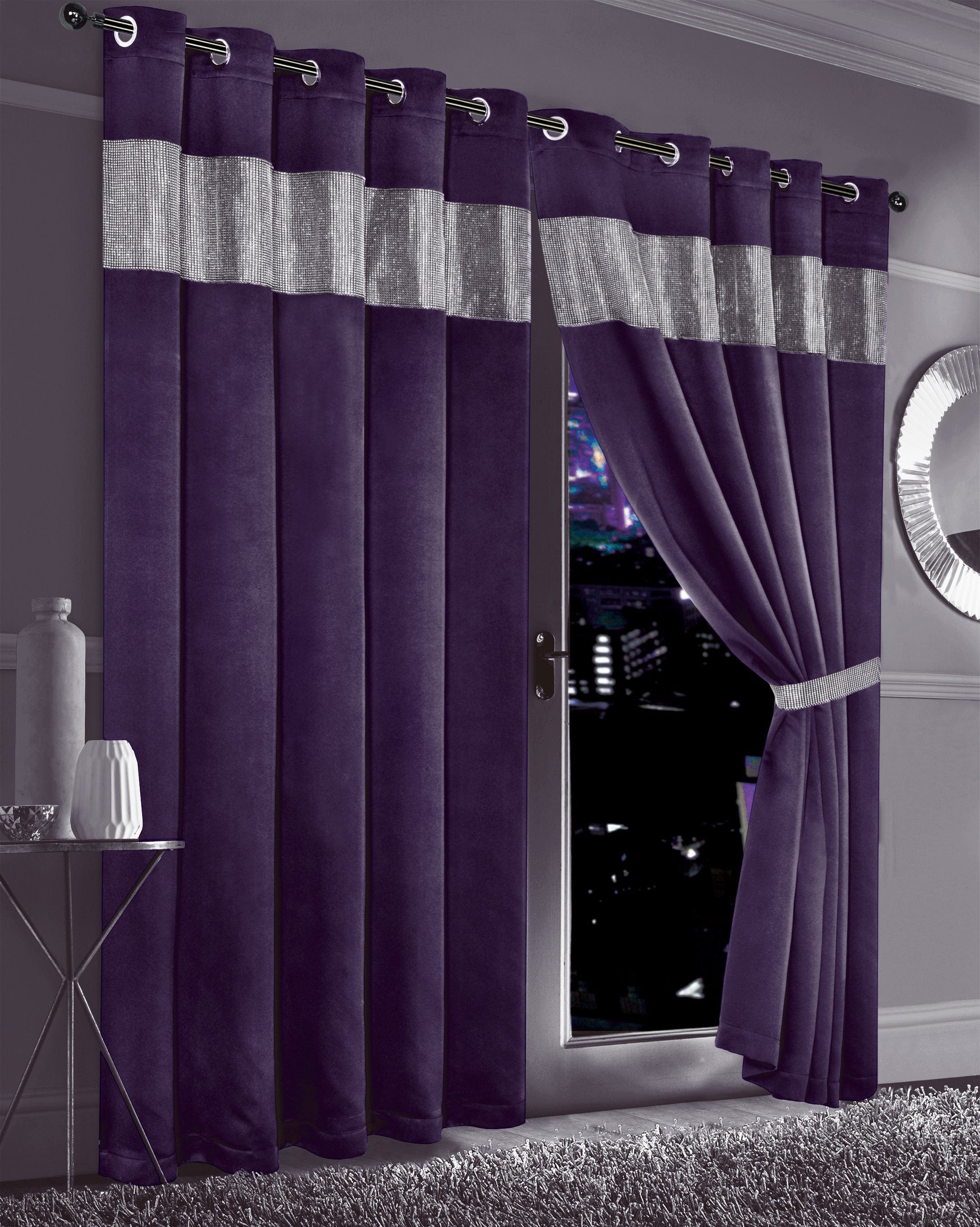 OLIVIA ROCCO Diamante Blackout Curtains – Glitz Eyelet Thermal Pair
