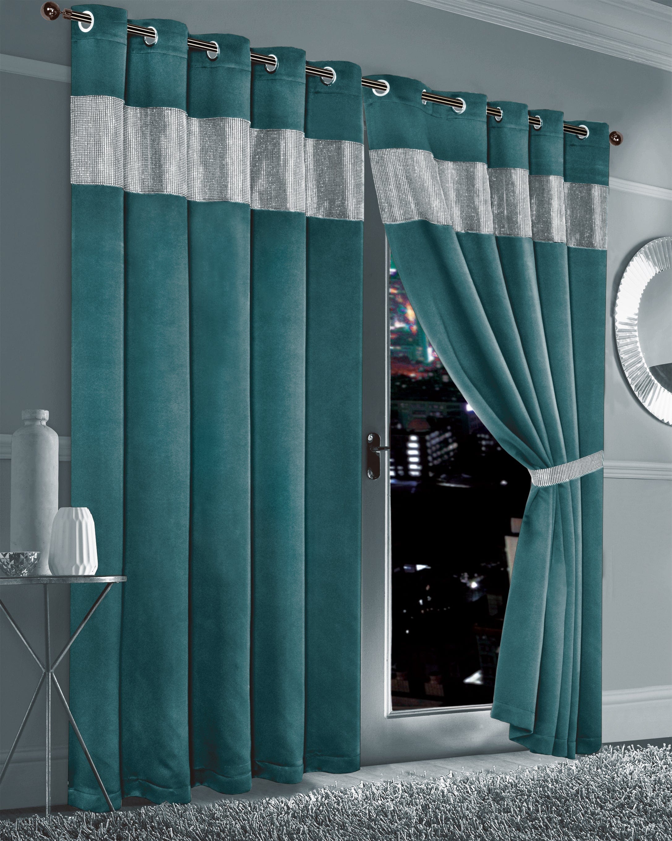 OLIVIA ROCCO Diamante Blackout Curtains – Glitz Eyelet Thermal Pair