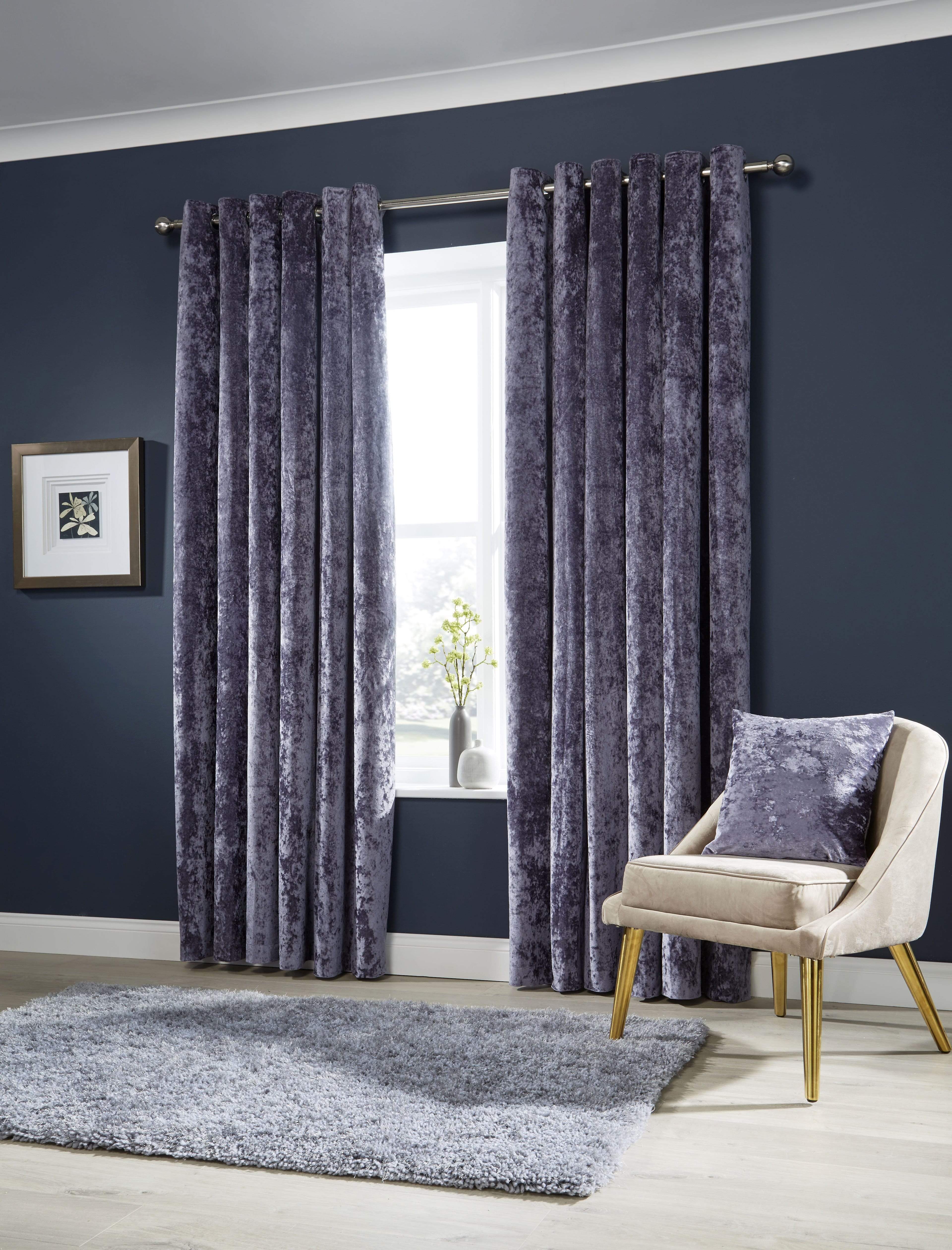 OLIVIA ROCCO Crushed Velvet Eyelet Curtains – Lined Ring Top Pair