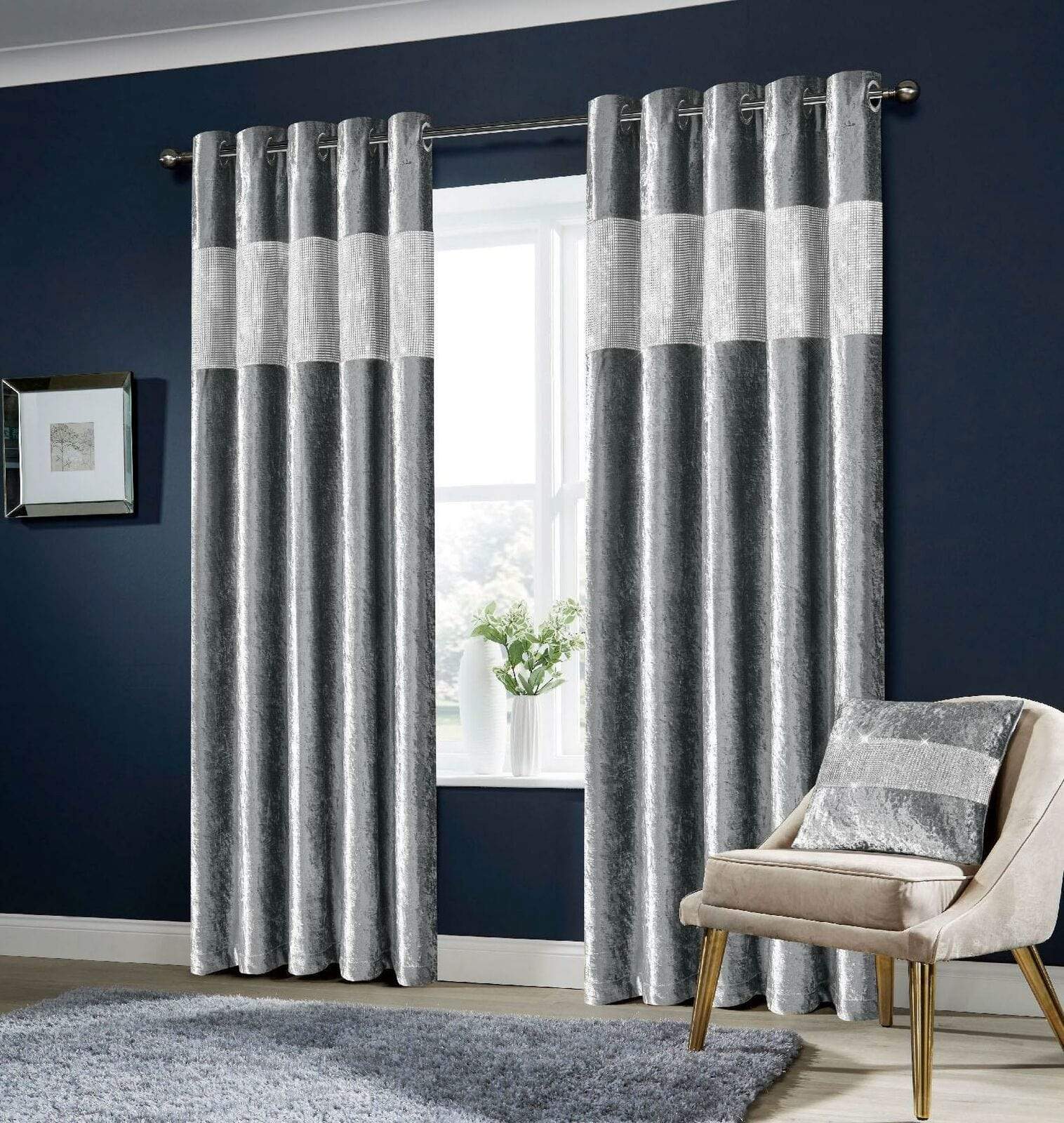 OLIVIA ROCCO Crushed Velvet Blackout Curtains – Fully Lined Eyelet Ring Top