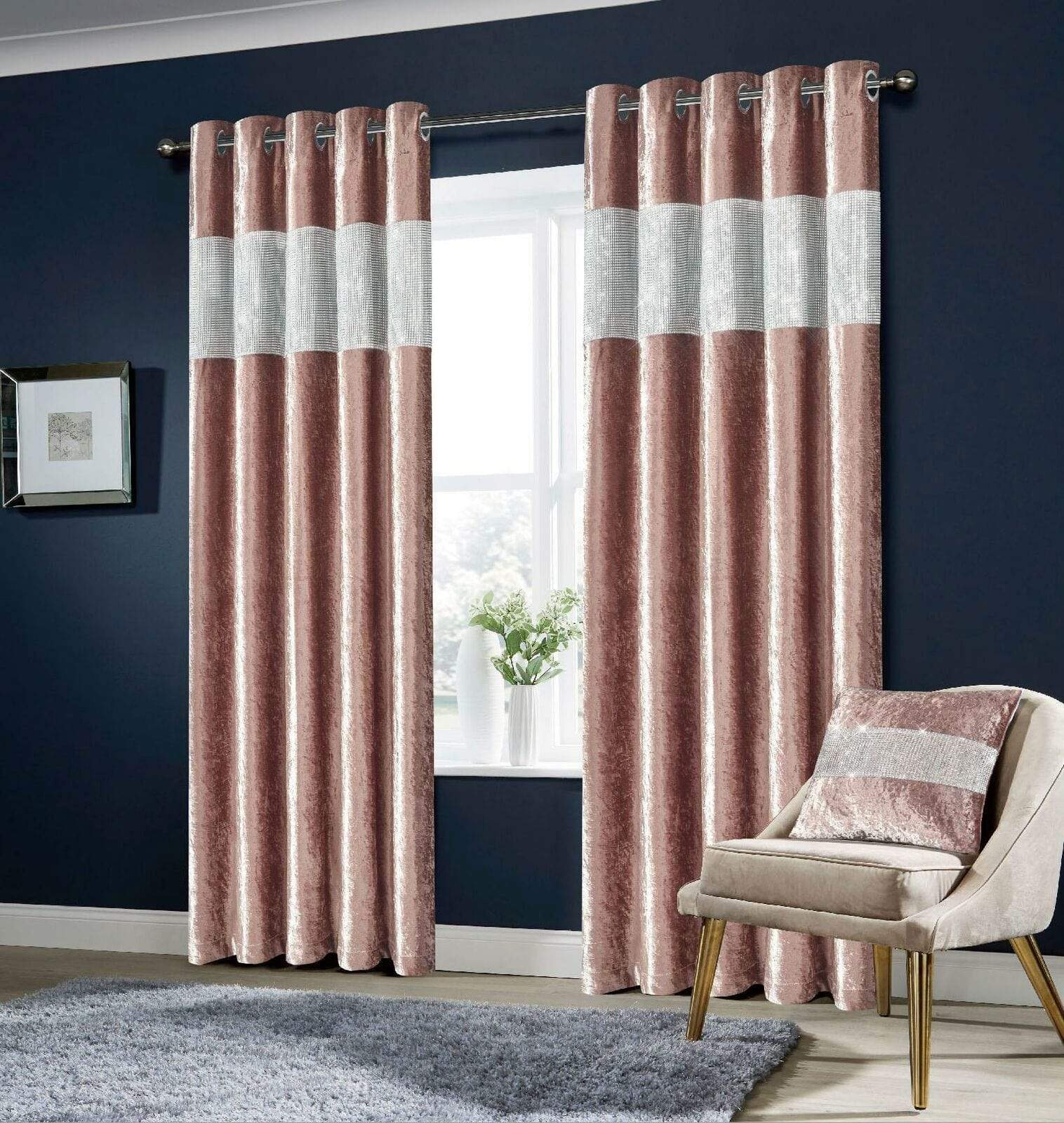 OLIVIA ROCCO Crushed Velvet Blackout Curtains – Fully Lined Eyelet Ring Top