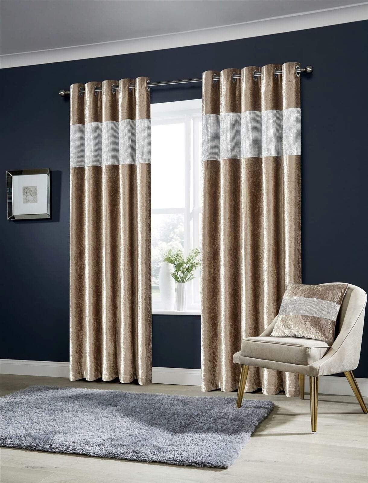 OLIVIA ROCCO Crushed Velvet Blackout Curtains – Fully Lined Eyelet Ring Top