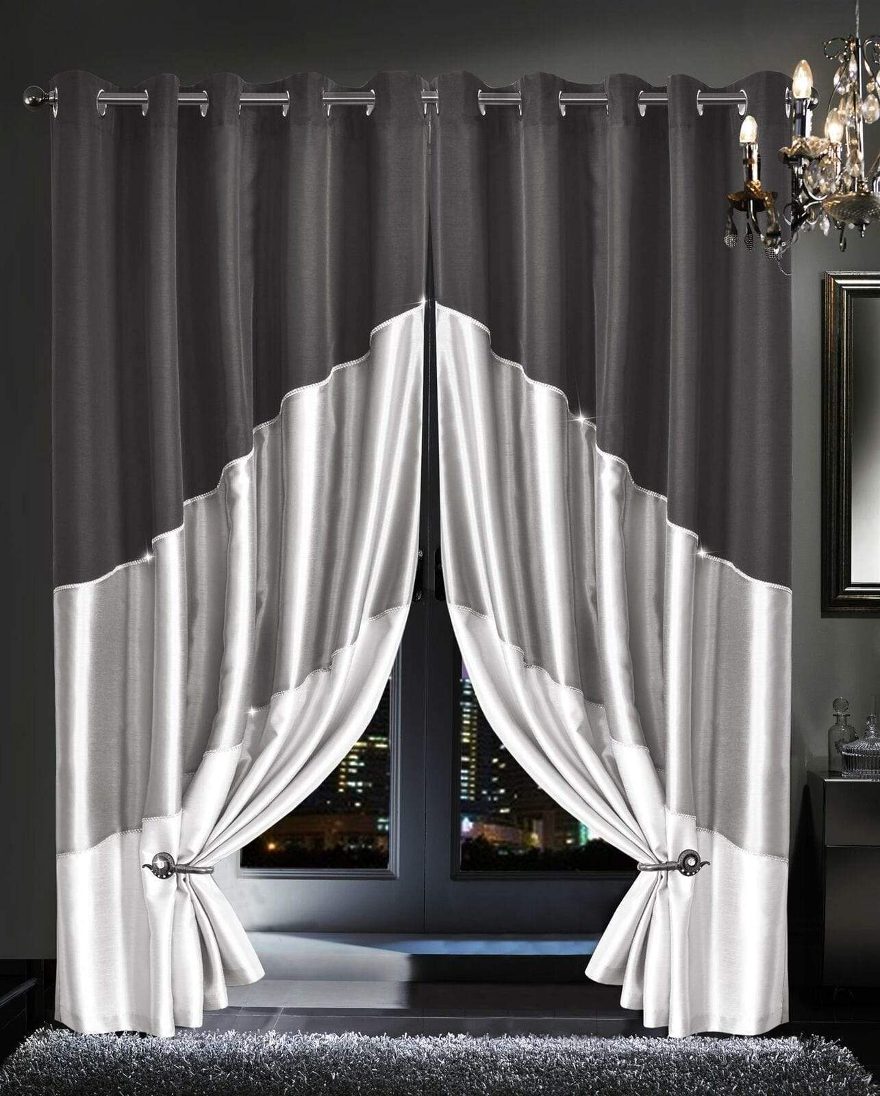 OLIVIA ROCCO Haveli Faux Silk Eyelet Curtains – Glitz Room Darkening Pair