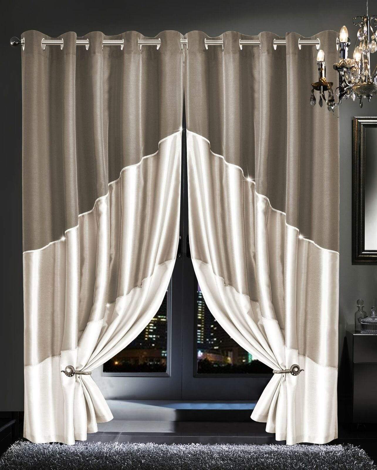OLIVIA ROCCO Haveli Faux Silk Eyelet Curtains – Glitz Room Darkening Pair
