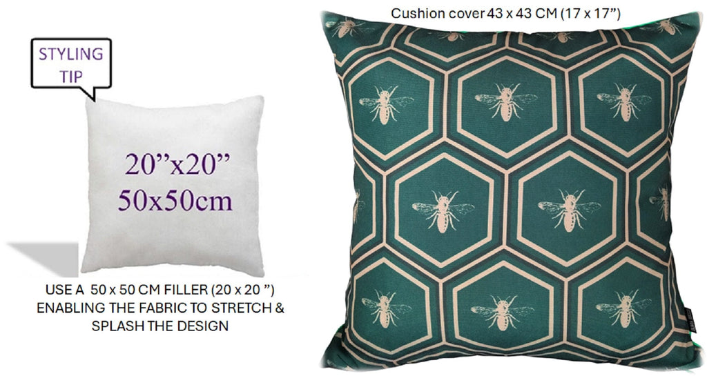 OLIVIA ROCCO Emerald Bees Waterproof Cushion Covers | 43x43cm Reversible