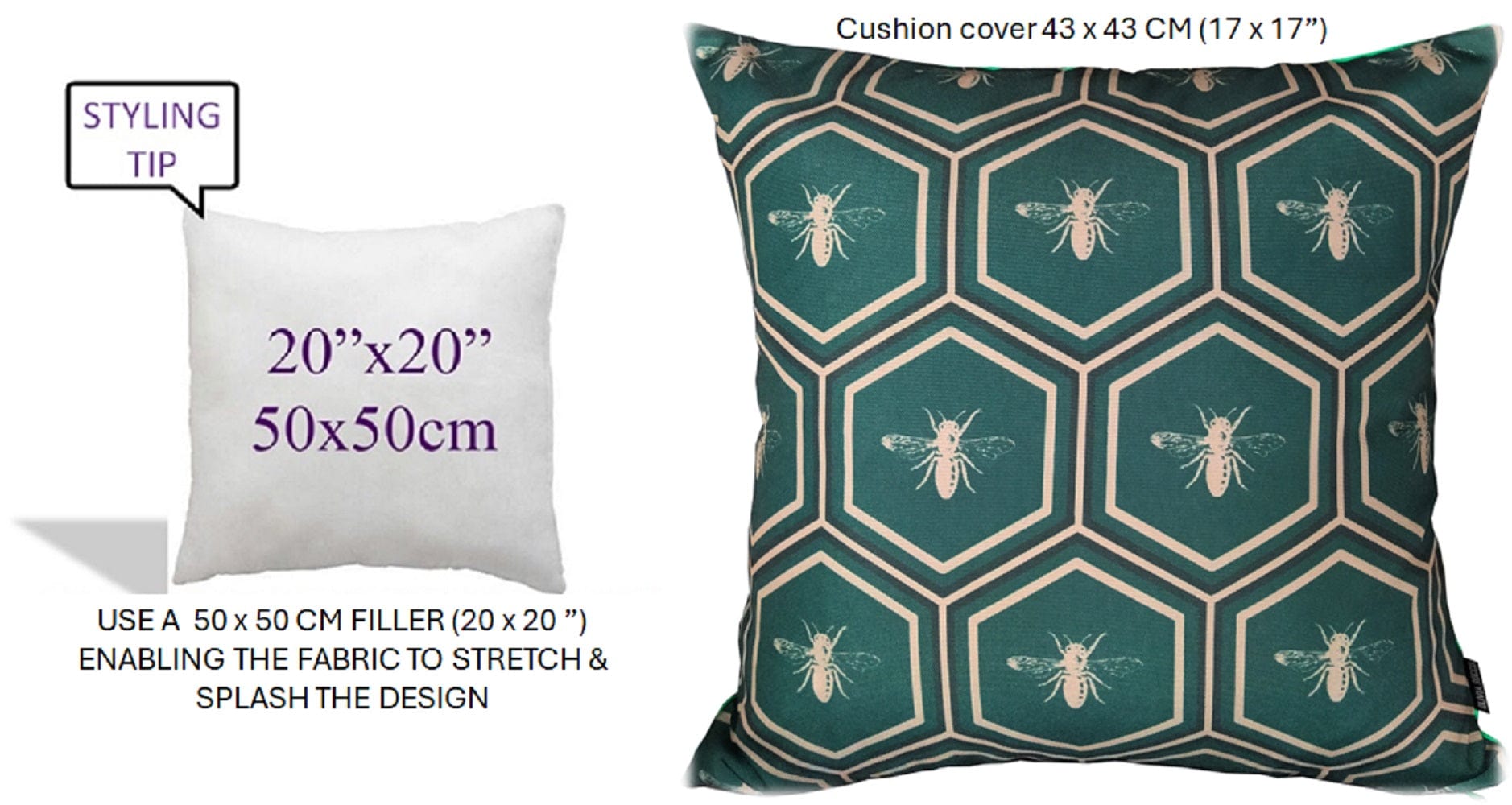 OLIVIA ROCCO Emerald Bees Waterproof Cushion Covers | 43x43cm Reversible