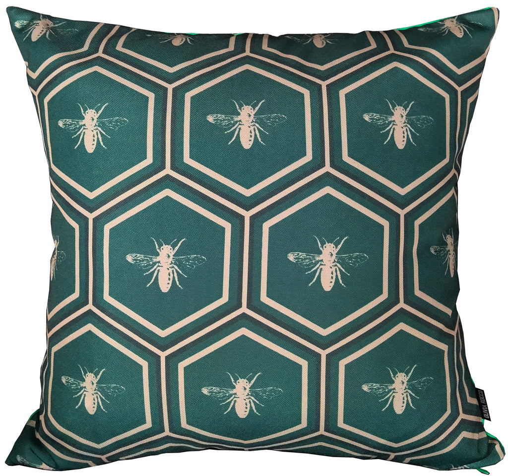 OLIVIA ROCCO Emerald Bees Waterproof Cushion Covers | 43x43cm Reversible