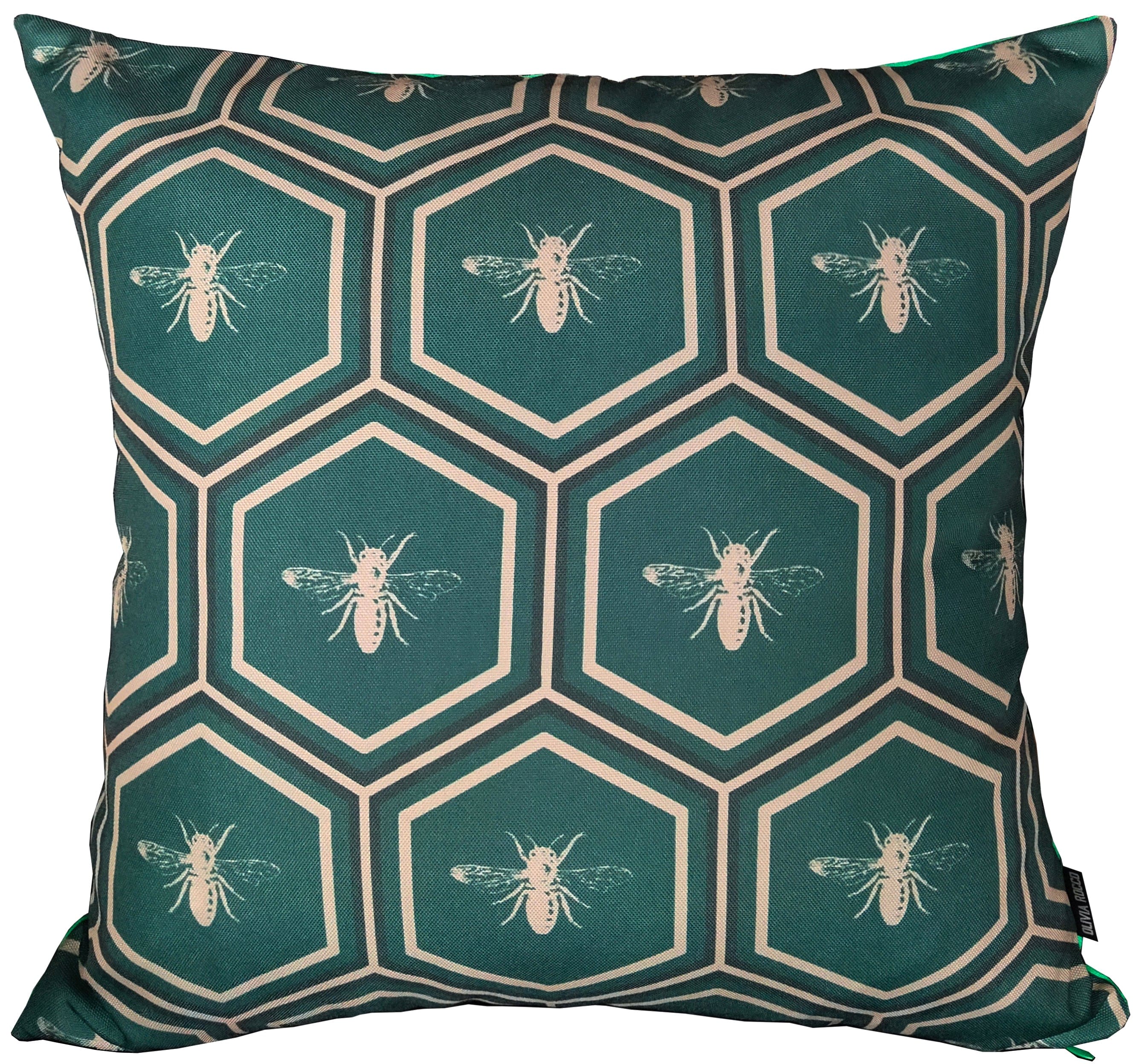 OLIVIA ROCCO Emerald Bees Waterproof Cushion Covers | 43x43cm Reversible
