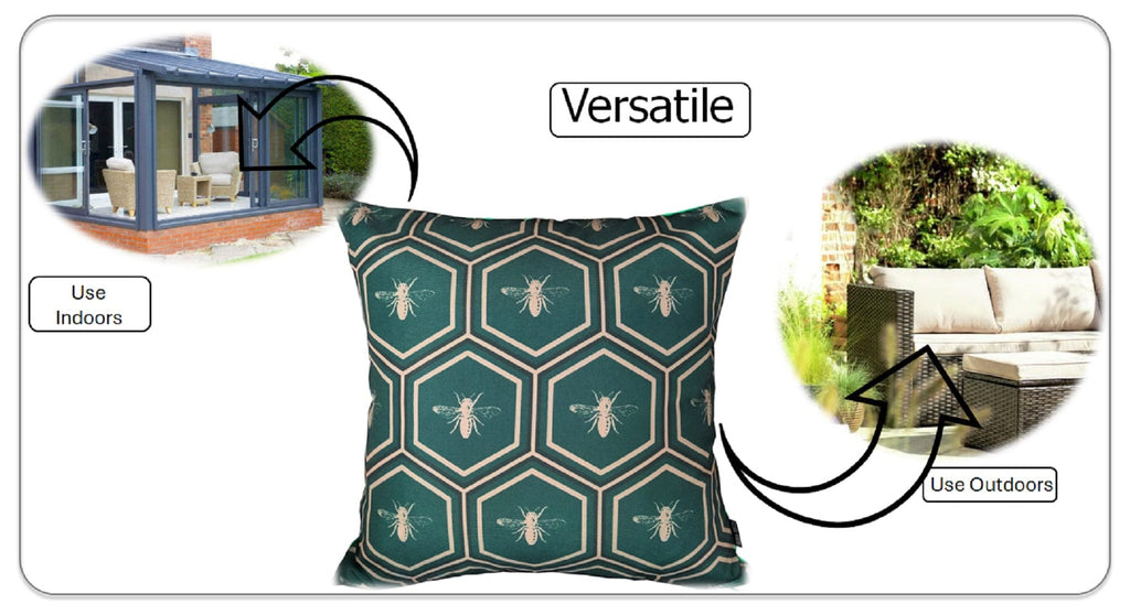 OLIVIA ROCCO Emerald Bees Waterproof Cushion Covers | 43x43cm Reversible