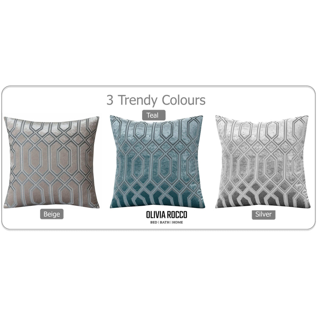 OLIVIA ROCCO Luxe Geo Velvet Cushion Covers – 2 Pack Champagne Geometric