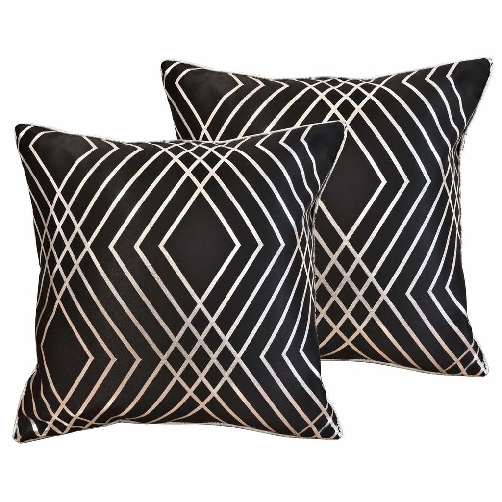 OLIVIA ROCCO Geo Sparkle Cushion Covers 2 Pack – Black Geometric Foil 43x43cm