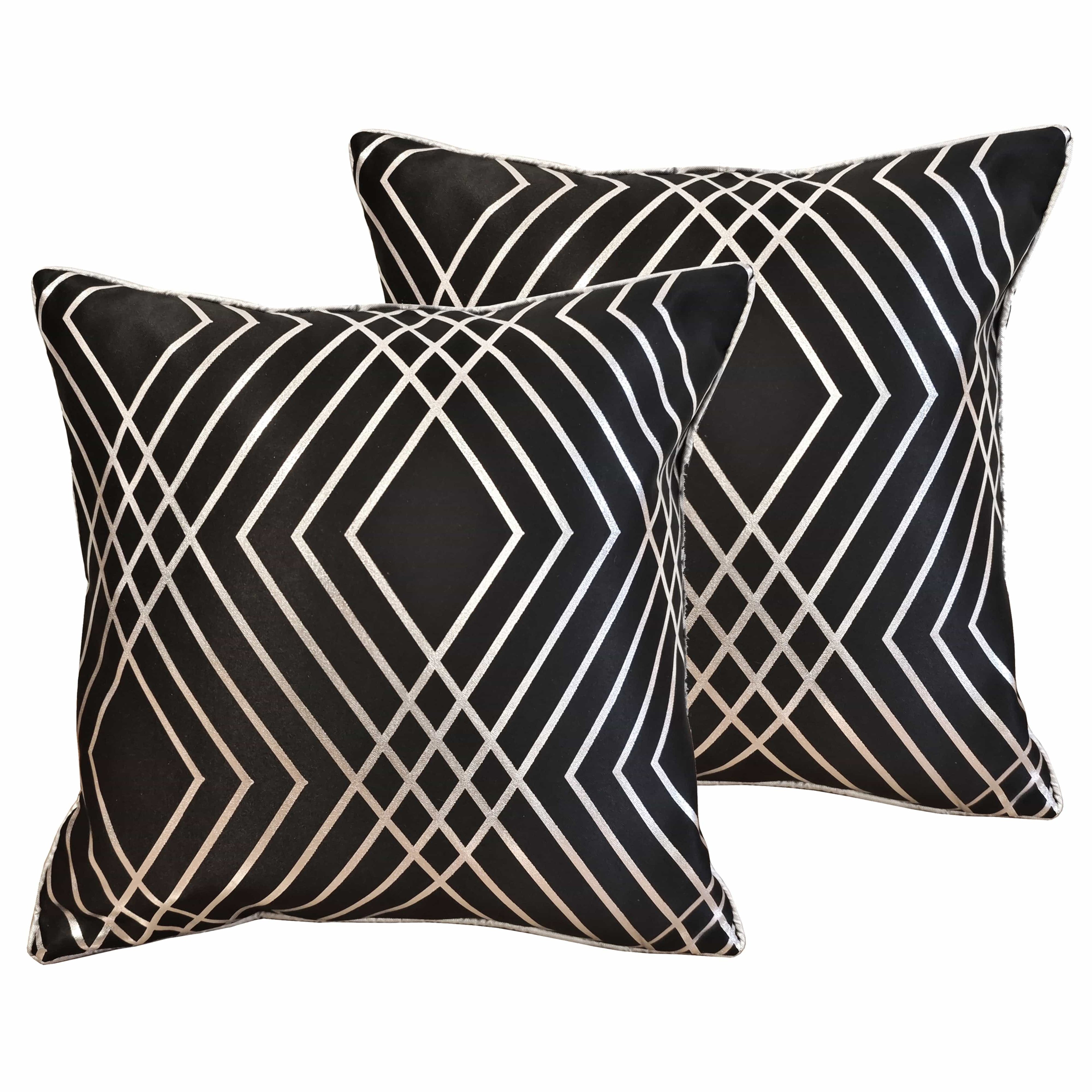 OLIVIA ROCCO Geo Sparkle Cushion Covers 2 Pack – Black Geometric Foil 43x43cm