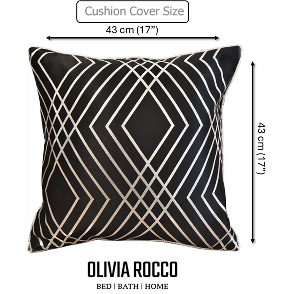 OLIVIA ROCCO Geo Sparkle Cushion Covers 2 Pack – Black Geometric Foil 43x43cm