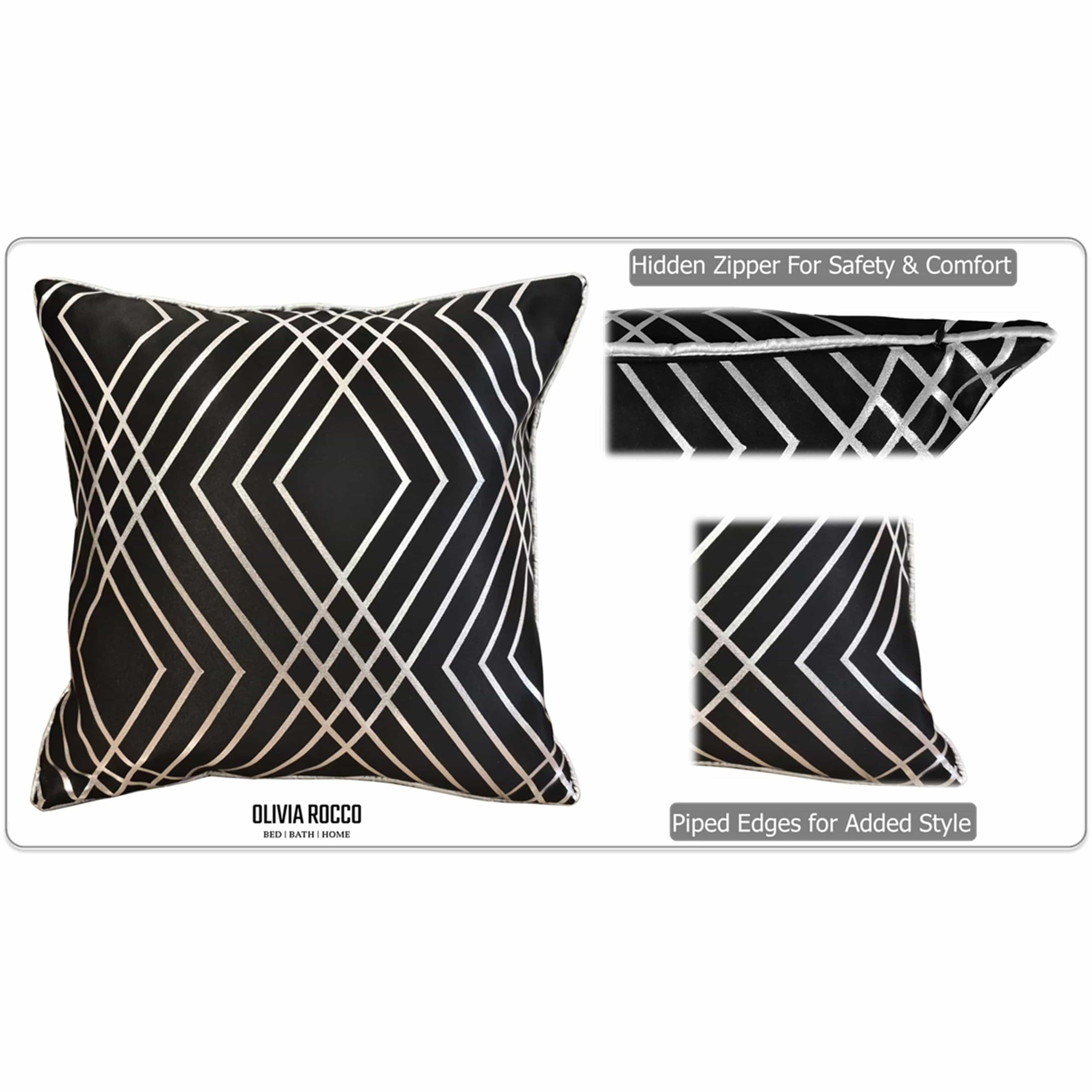 OLIVIA ROCCO Geo Sparkle Cushion Covers 2 Pack – Black Geometric Foil 43x43cm