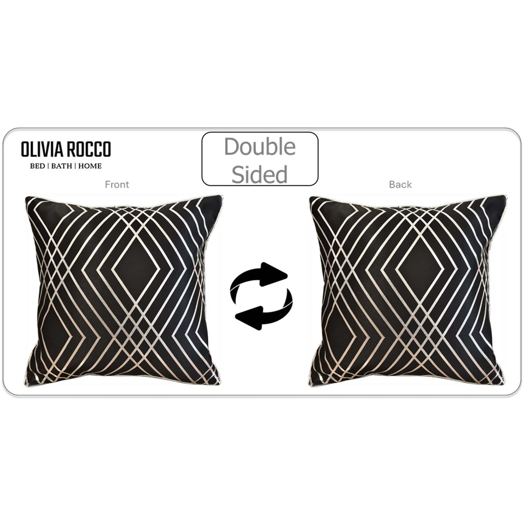 OLIVIA ROCCO Geo Sparkle Cushion Covers 2 Pack – Black Geometric Foil 43x43cm