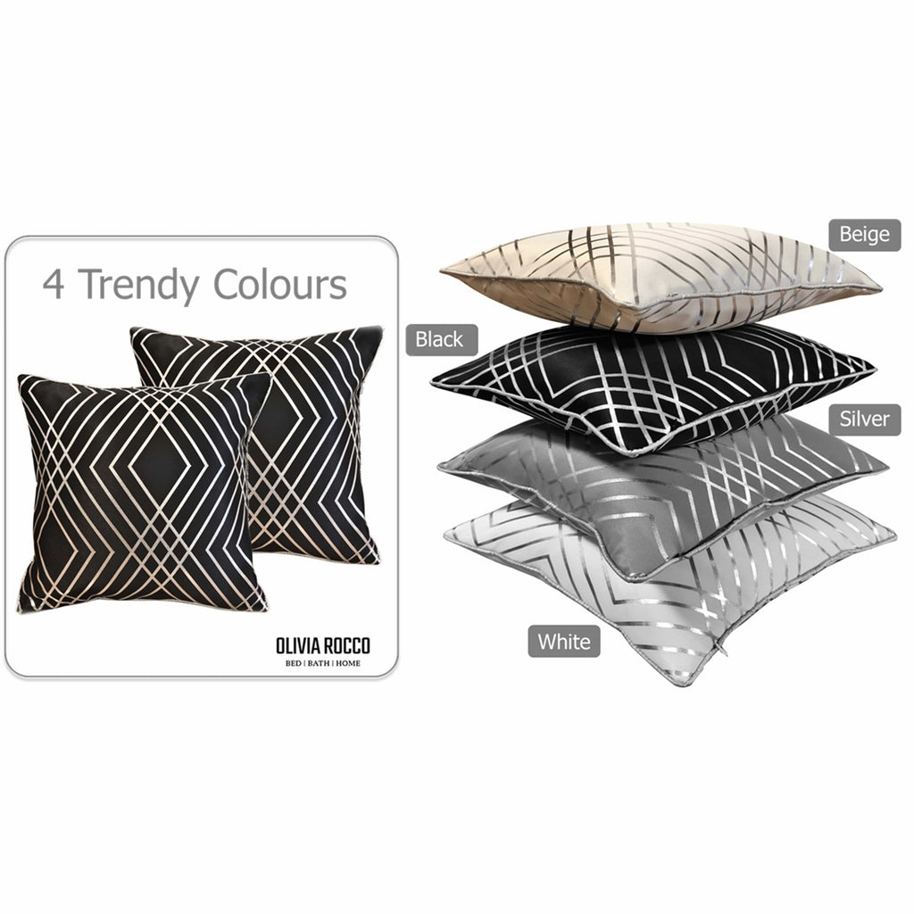 OLIVIA ROCCO Geo Sparkle Cushion Covers 2 Pack – Black Geometric Foil 43x43cm