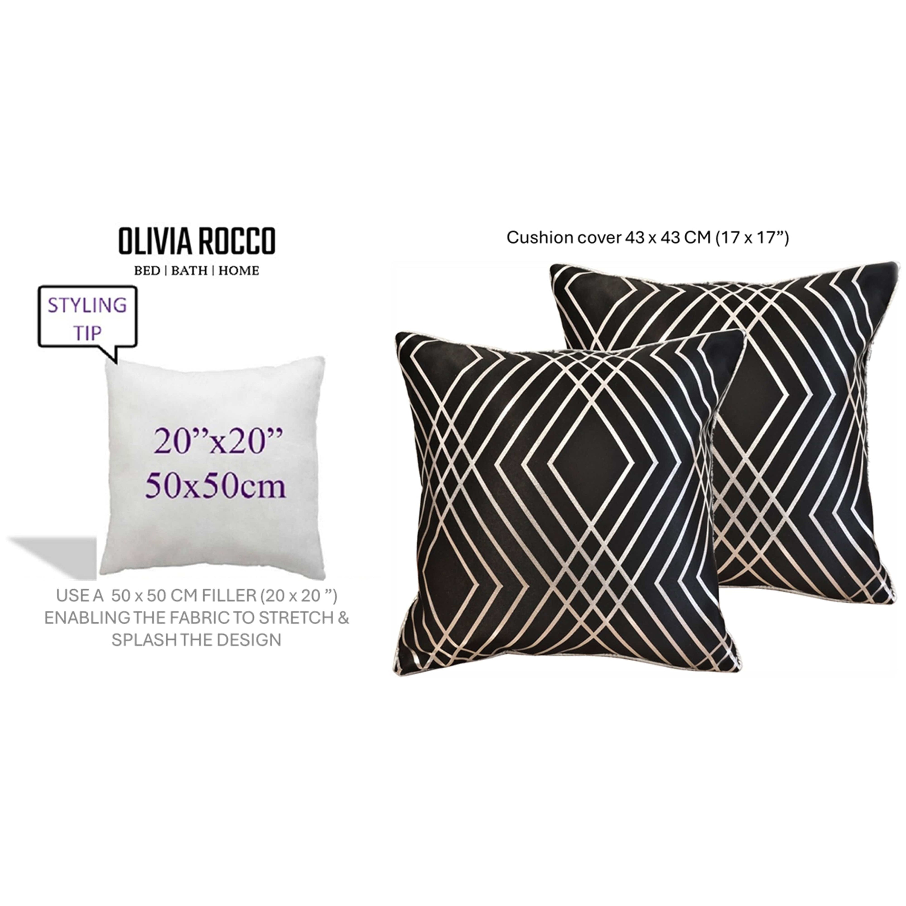 OLIVIA ROCCO Geo Sparkle Cushion Covers 2 Pack – Black Geometric Foil 43x43cm