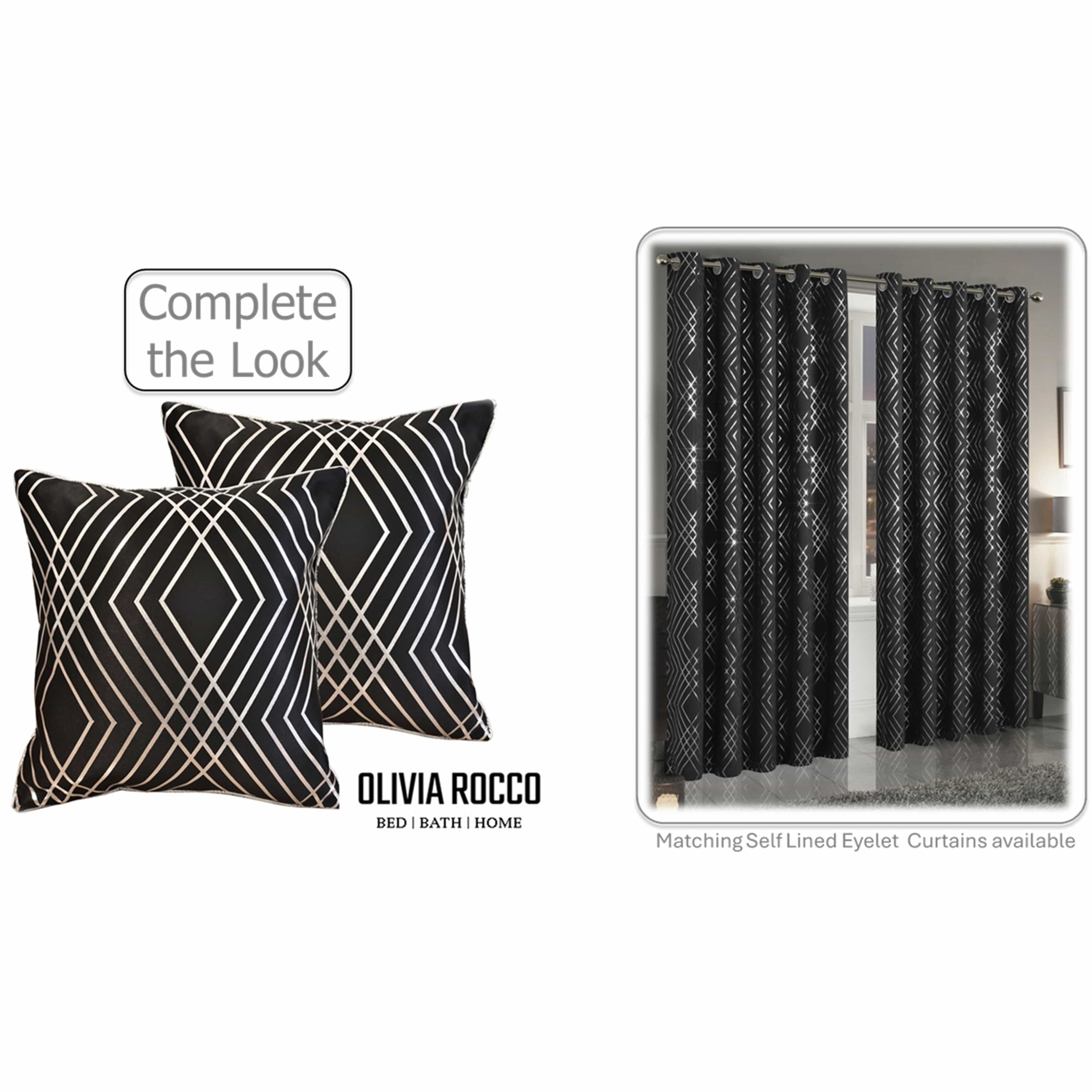 OLIVIA ROCCO Geo Sparkle Cushion Covers 2 Pack – Black Geometric Foil 43x43cm