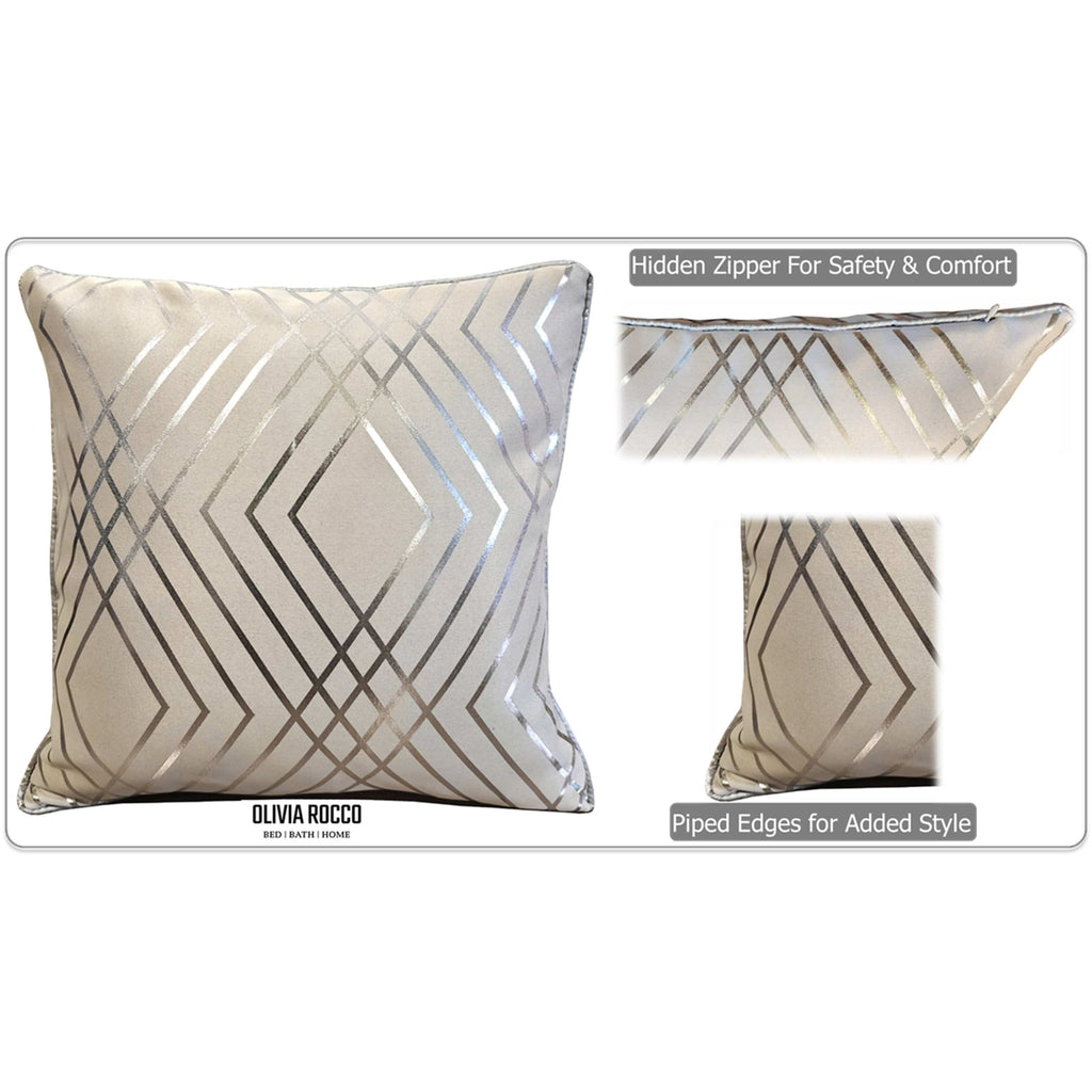 OLIVIA ROCCO Geo Sparkle Cushion Covers 2 Pack – Geometric Metallic Natural