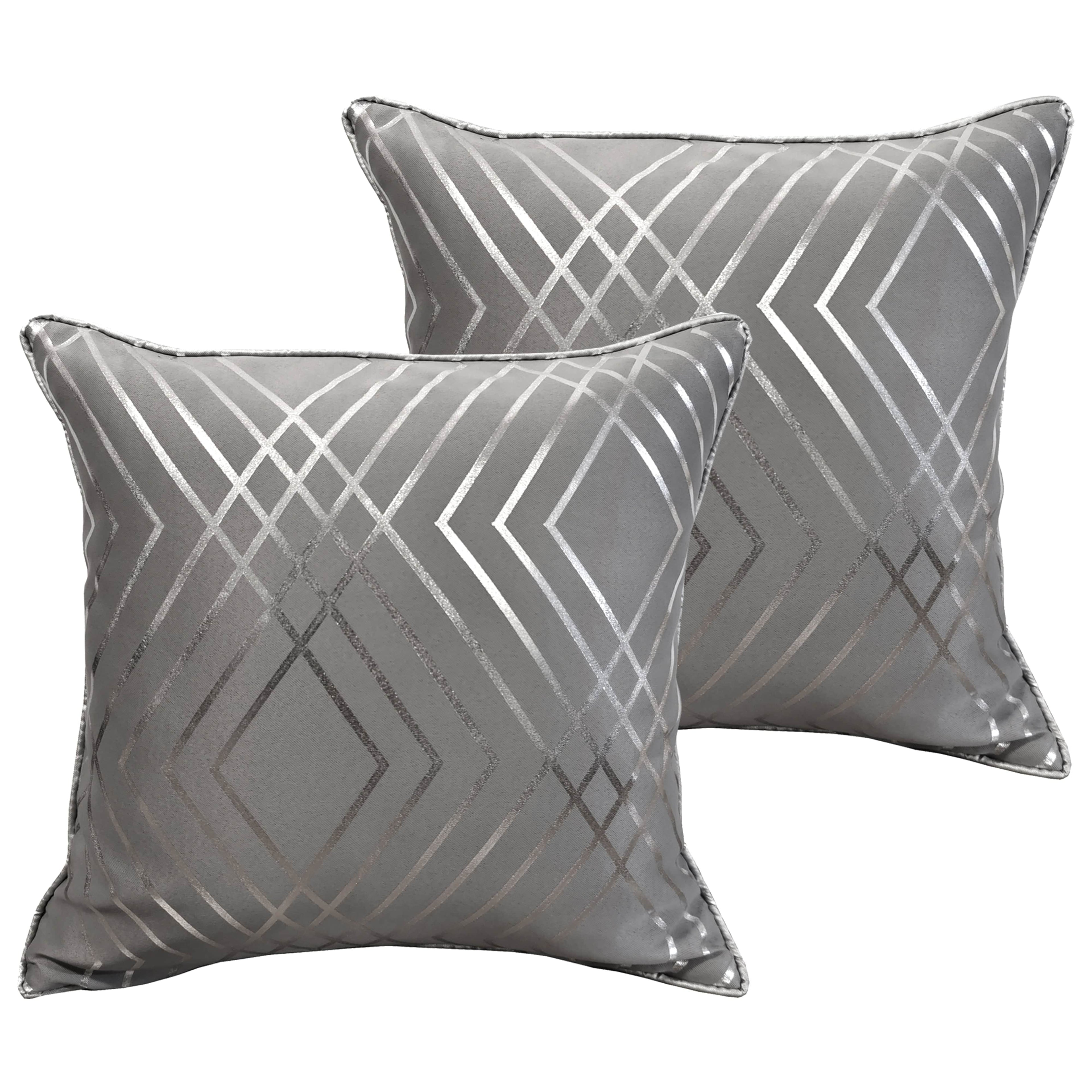 OLIVIA ROCCO Geo Sparkle Cushion Covers 2 Pack – Silver Geometric 43x43cm