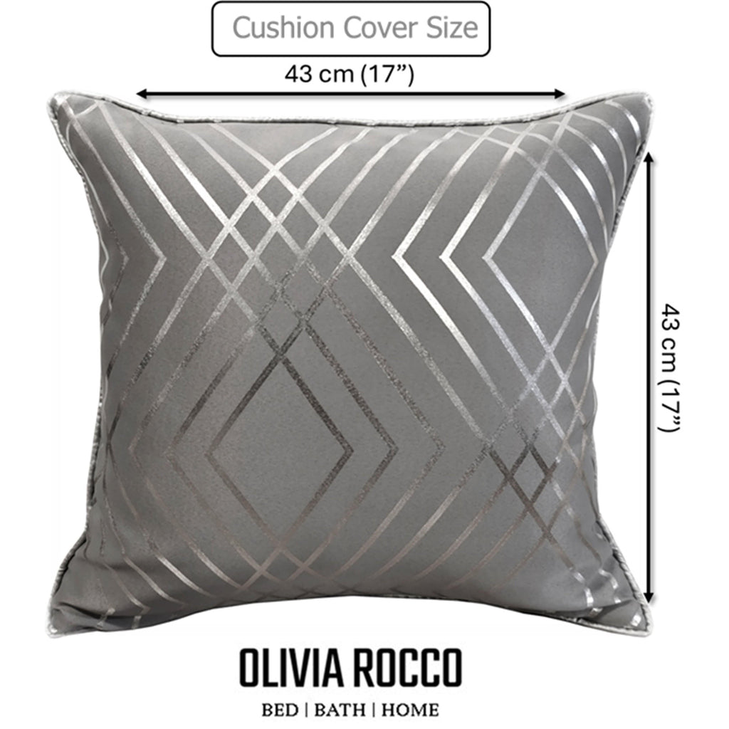 OLIVIA ROCCO Geo Sparkle Cushion Covers 2 Pack – Silver Geometric 43x43cm
