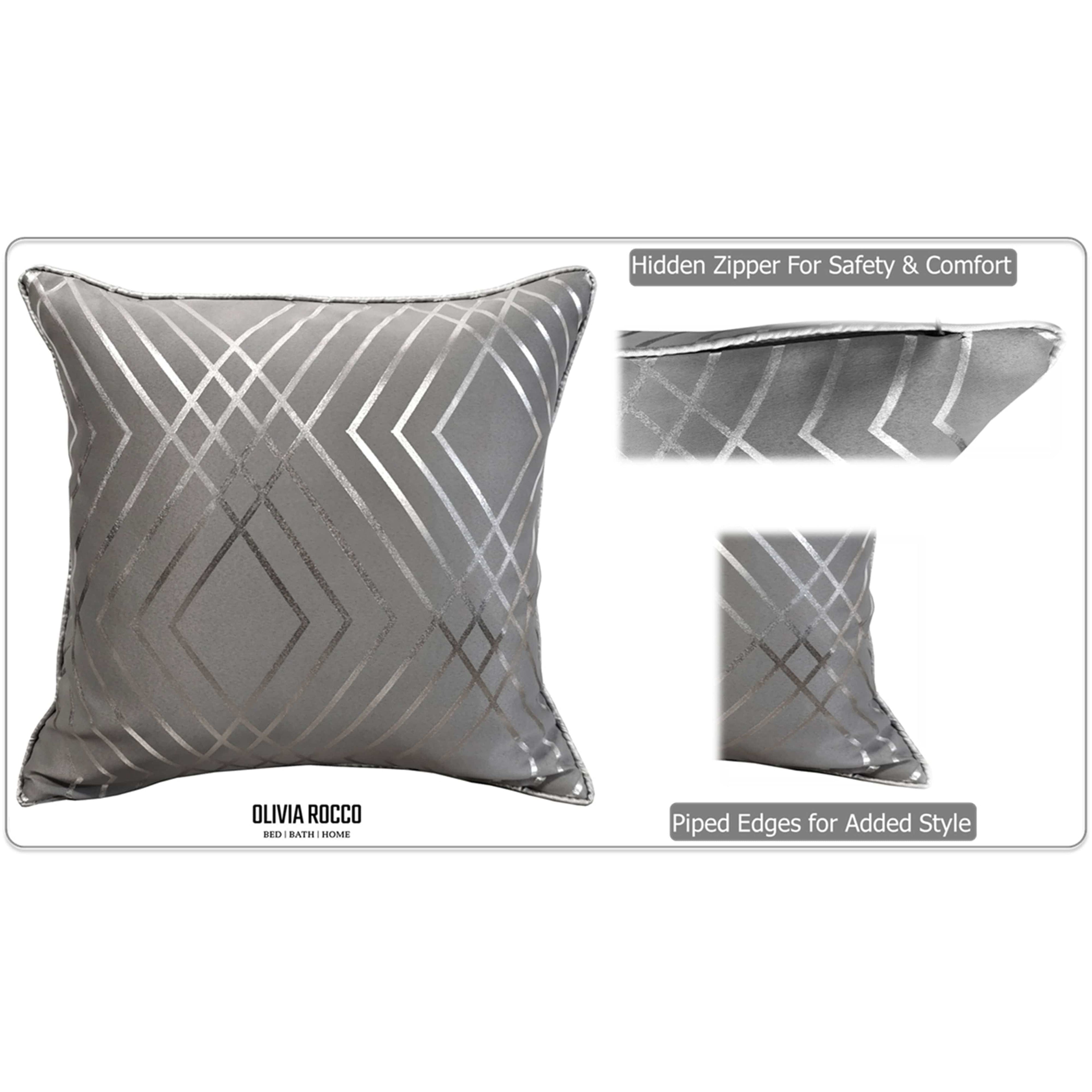 OLIVIA ROCCO Geo Sparkle Cushion Covers 2 Pack – Silver Geometric 43x43cm