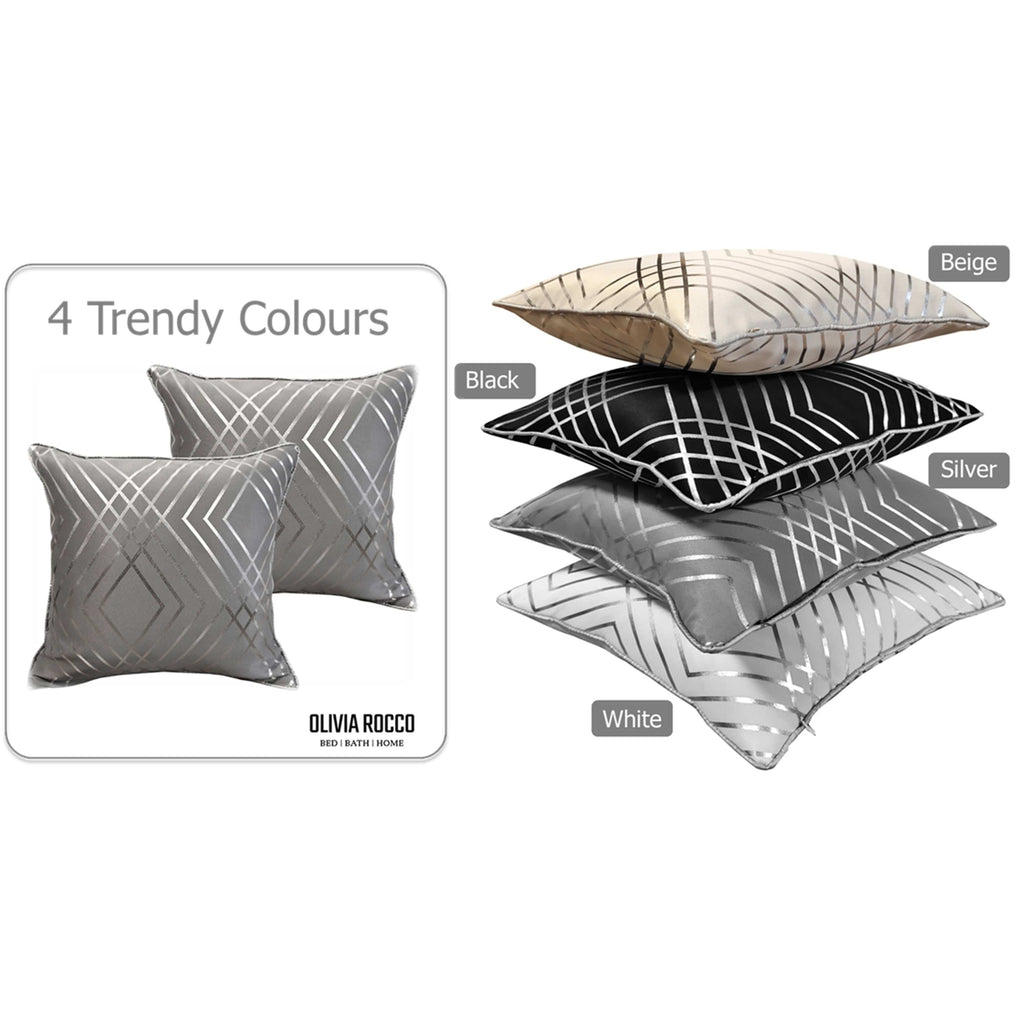OLIVIA ROCCO Geo Sparkle Cushion Covers 2 Pack – Silver Geometric 43x43cm