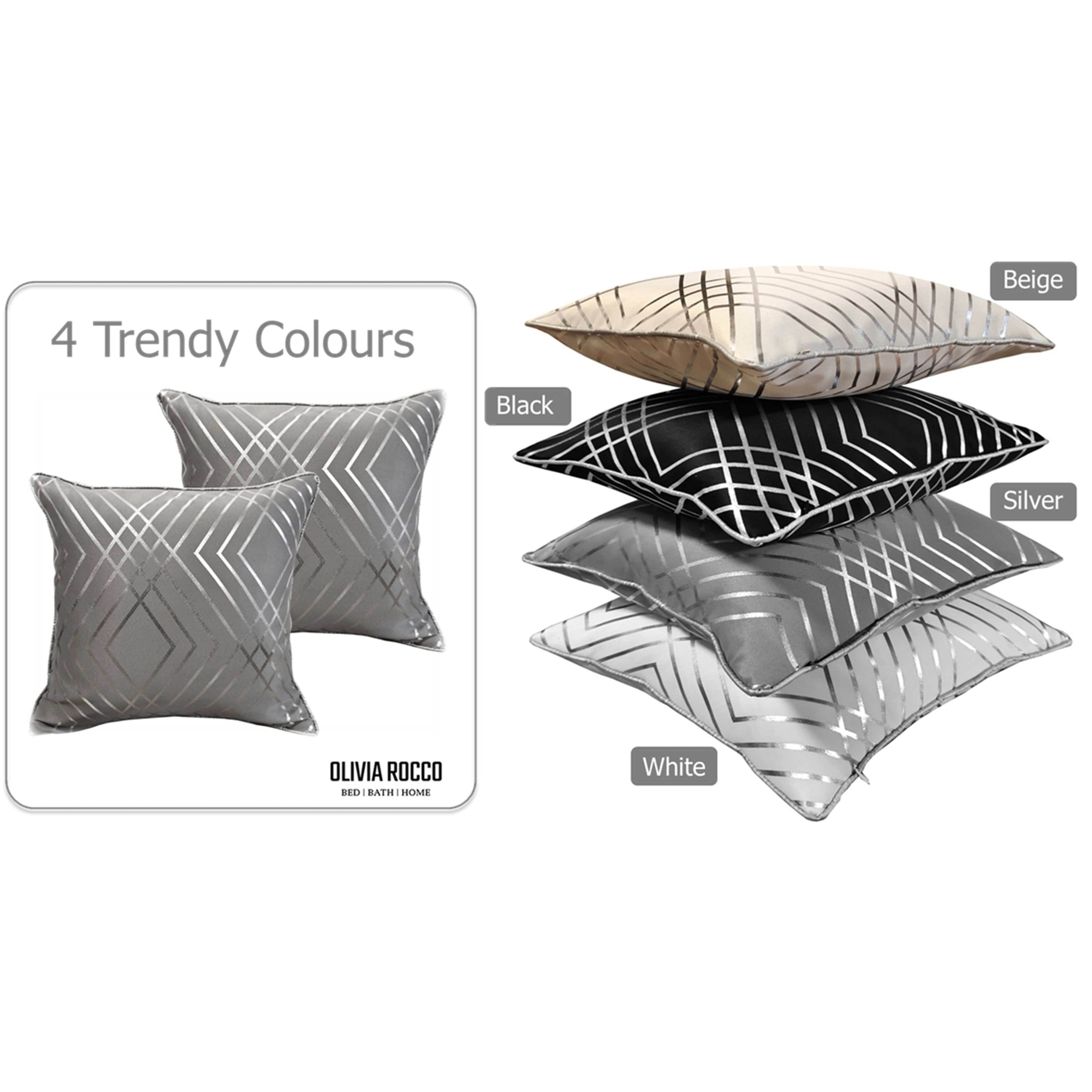 OLIVIA ROCCO Geo Sparkle Cushion Covers 2 Pack – Silver Geometric 43x43cm