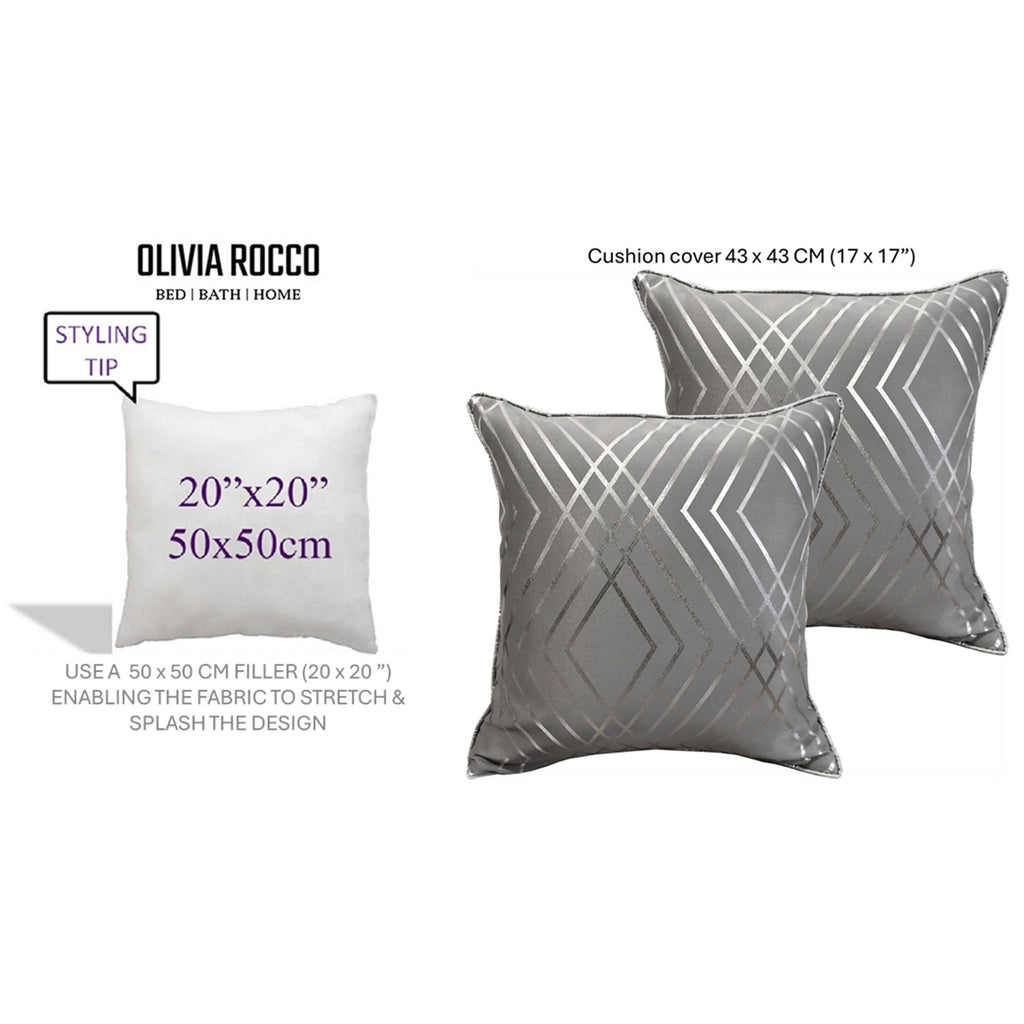 OLIVIA ROCCO Geo Sparkle Cushion Covers 2 Pack – Silver Geometric 43x43cm