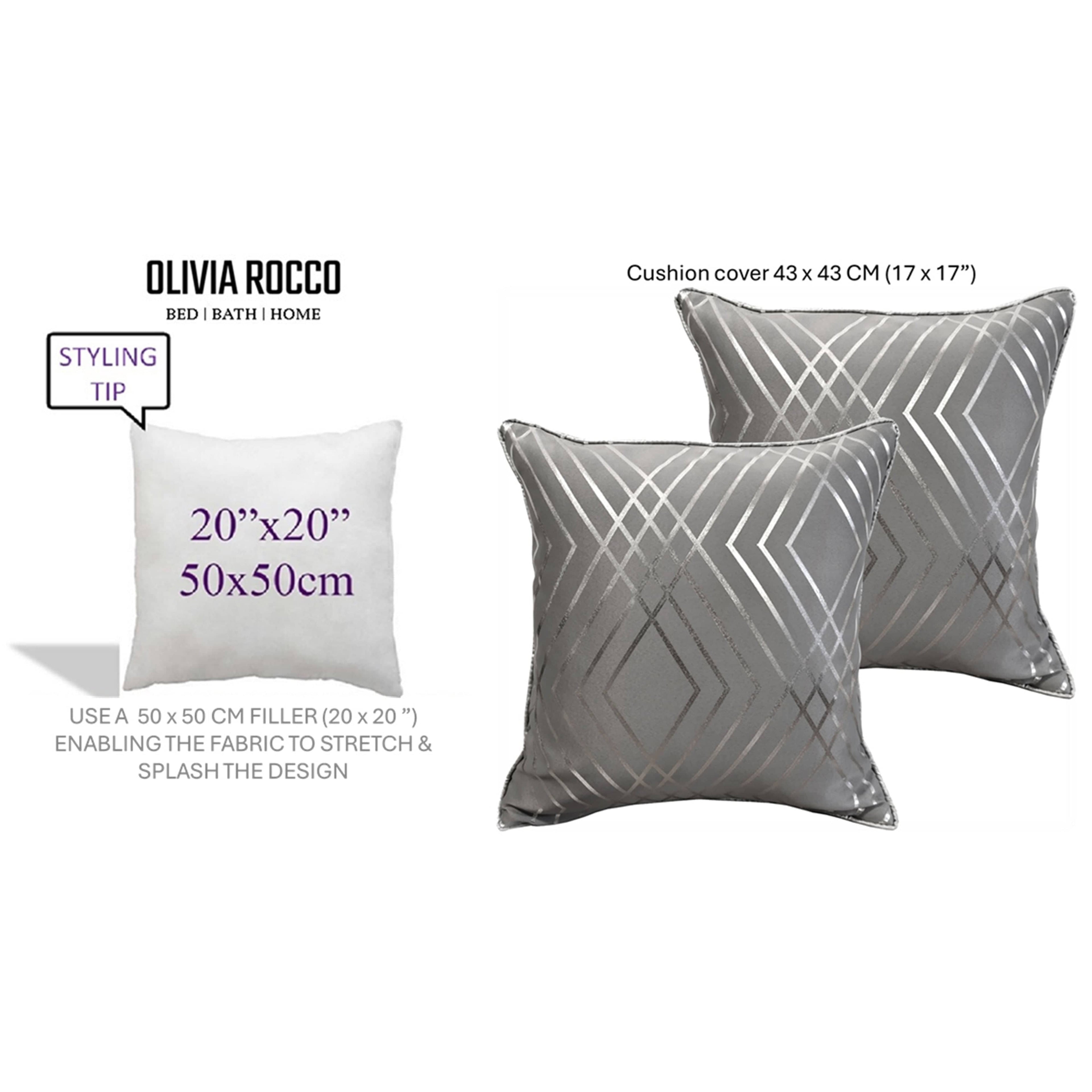 OLIVIA ROCCO Geo Sparkle Cushion Covers 2 Pack – Silver Geometric 43x43cm