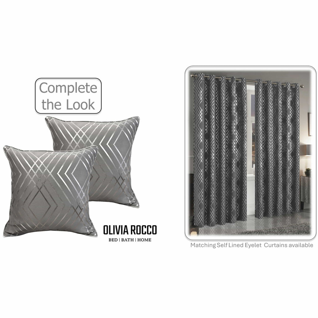 OLIVIA ROCCO Geo Sparkle Cushion Covers 2 Pack – Silver Geometric 43x43cm