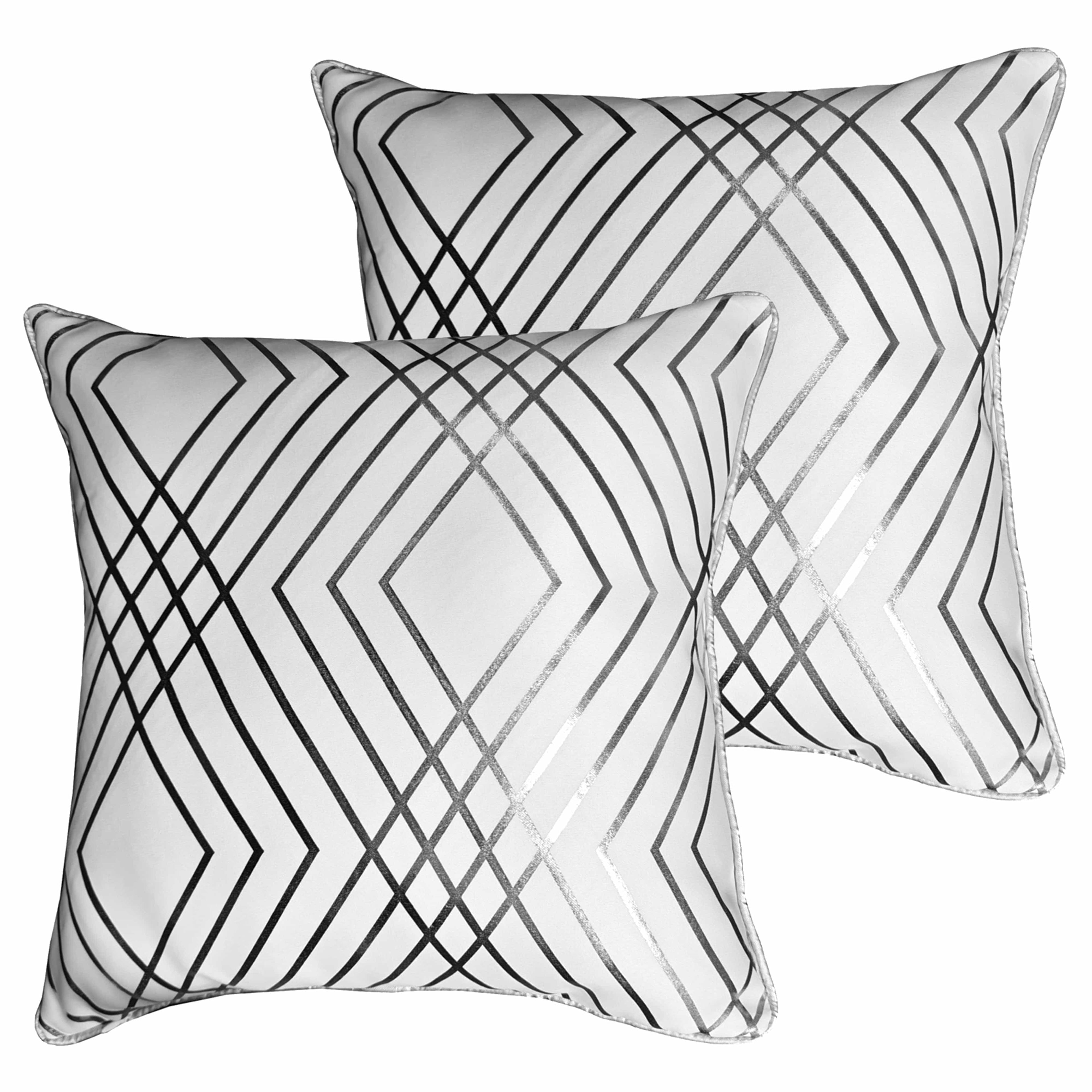 OLIVIA ROCCO Geo Sparkle Cushion Covers 2 Pack – White Metallic Foil 43x43cm